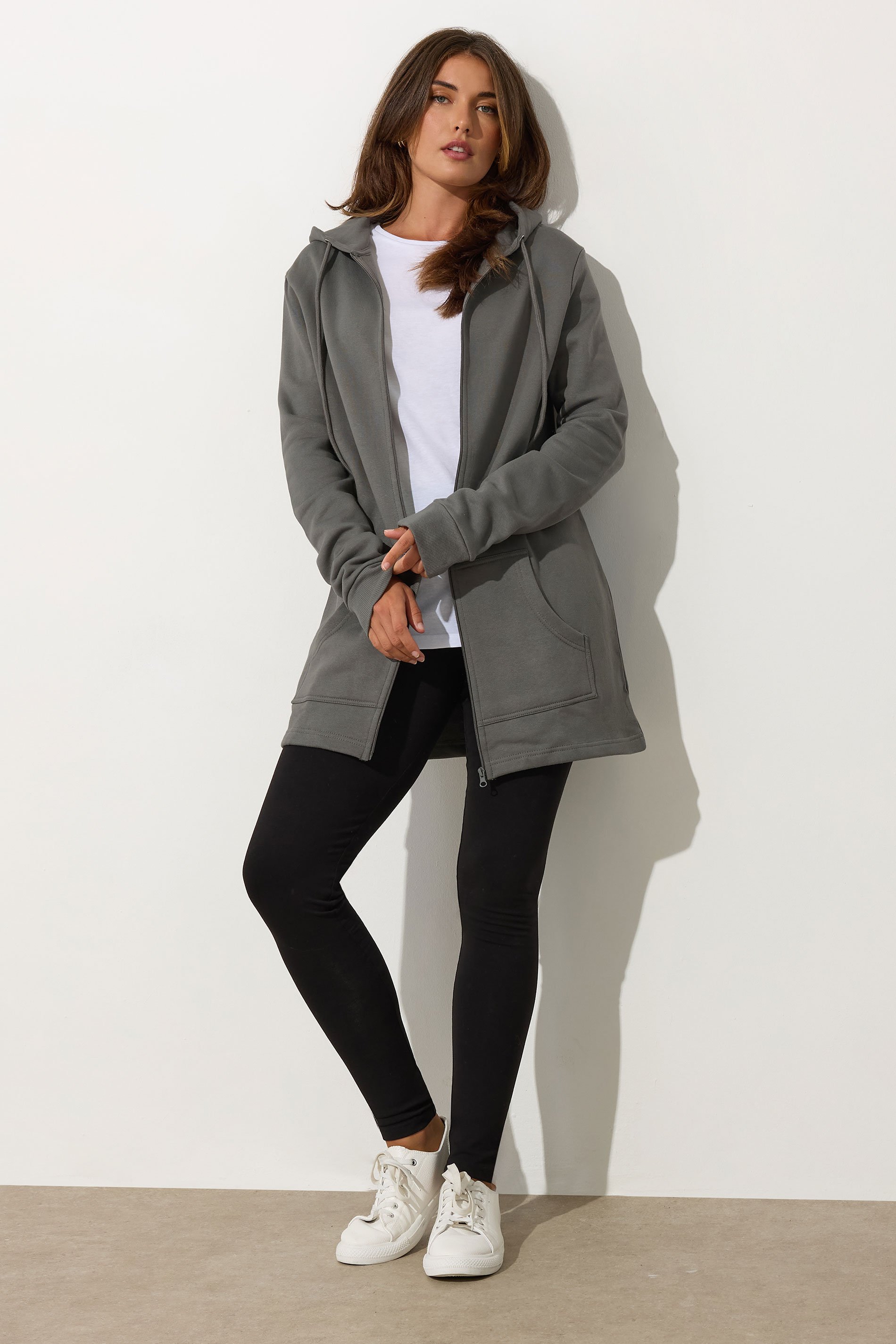 LTS Tall Grey Cotton Longline Hoodie | Long Tall Sally 3