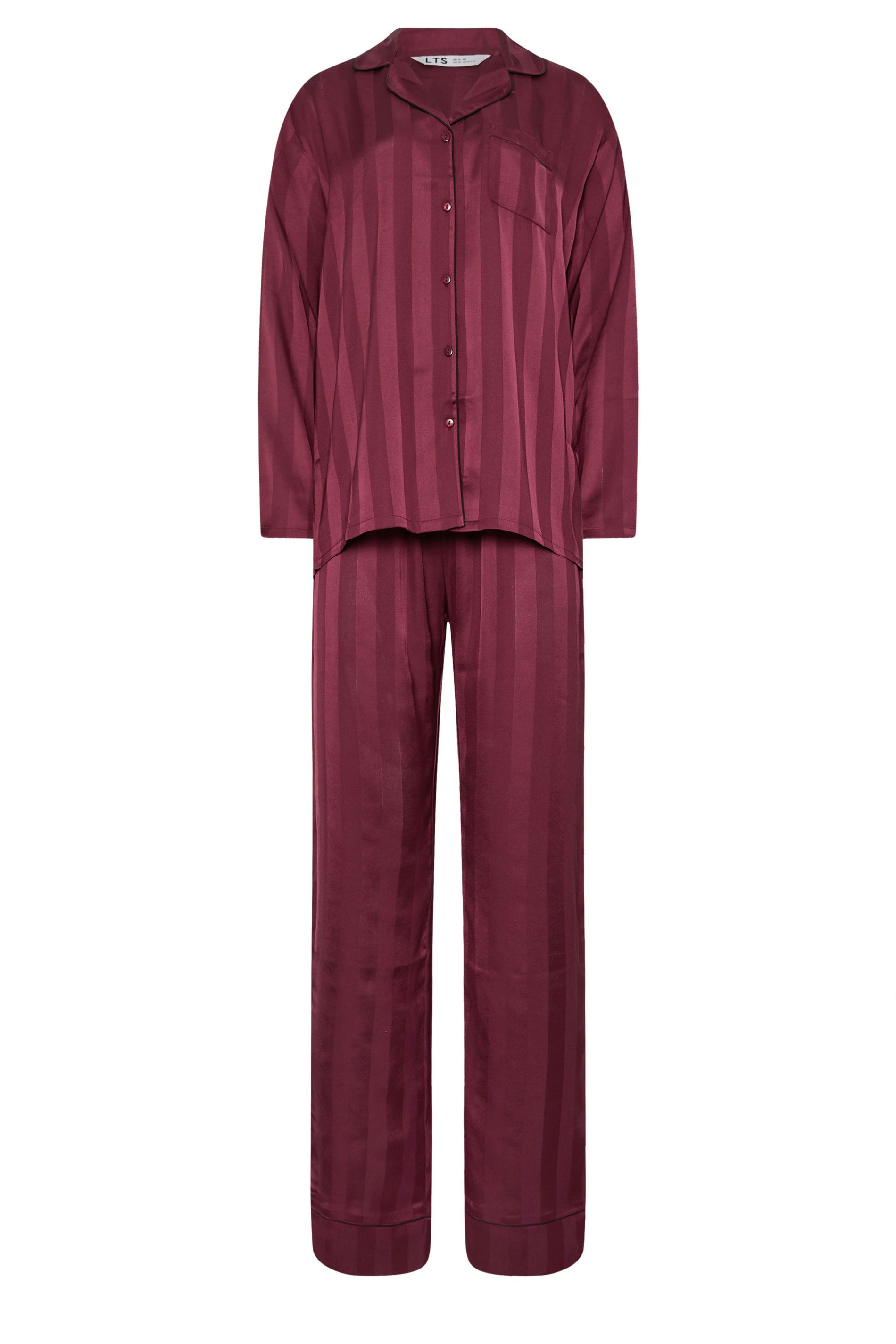 LTS Tall Burgundy Red Satin Jacquard Stripe Pyjama Set | Long Tall Sally 5