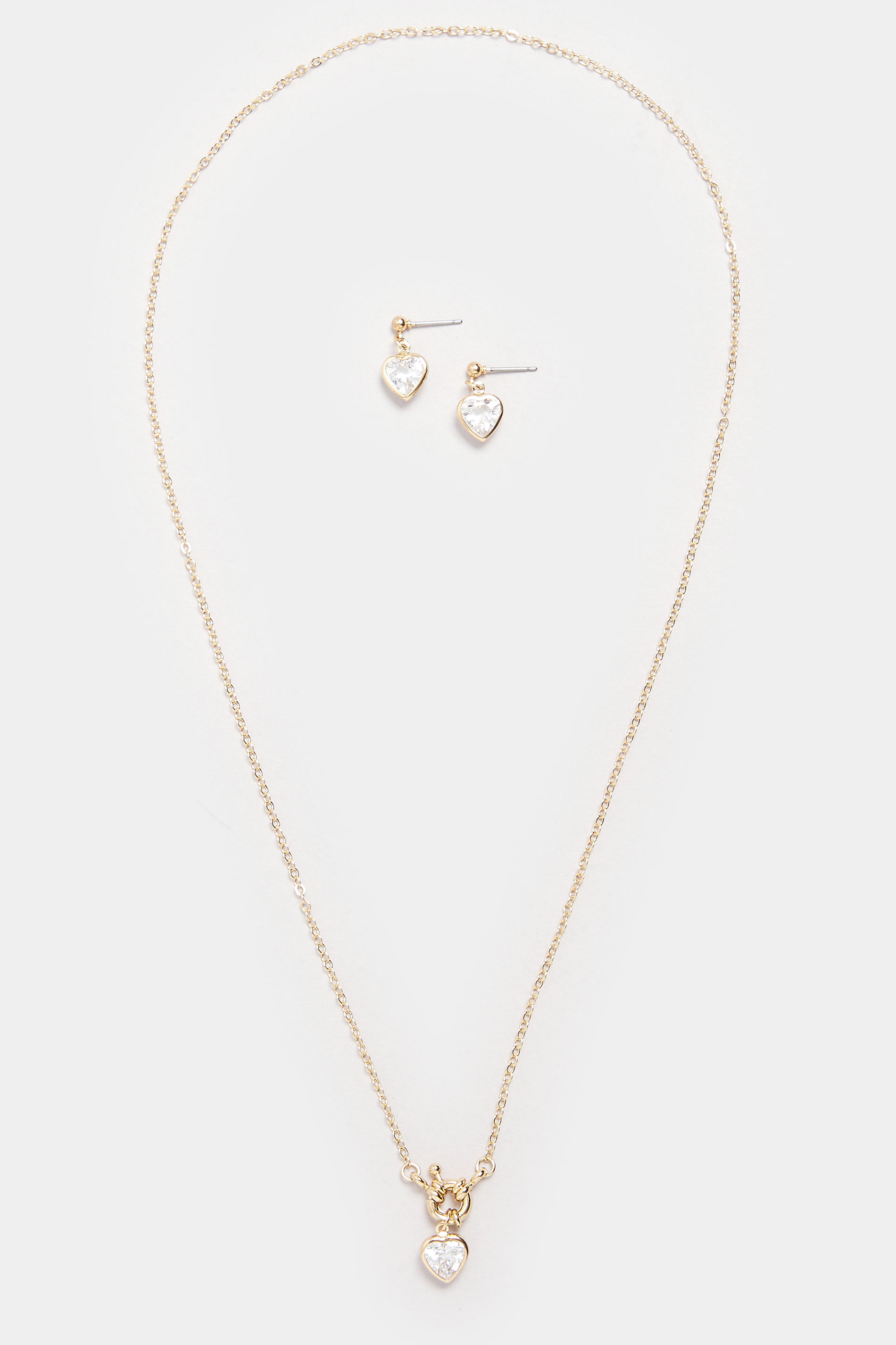 Gold Tone Diamante Heart Earring & Necklace Set | Yours Clothing  2