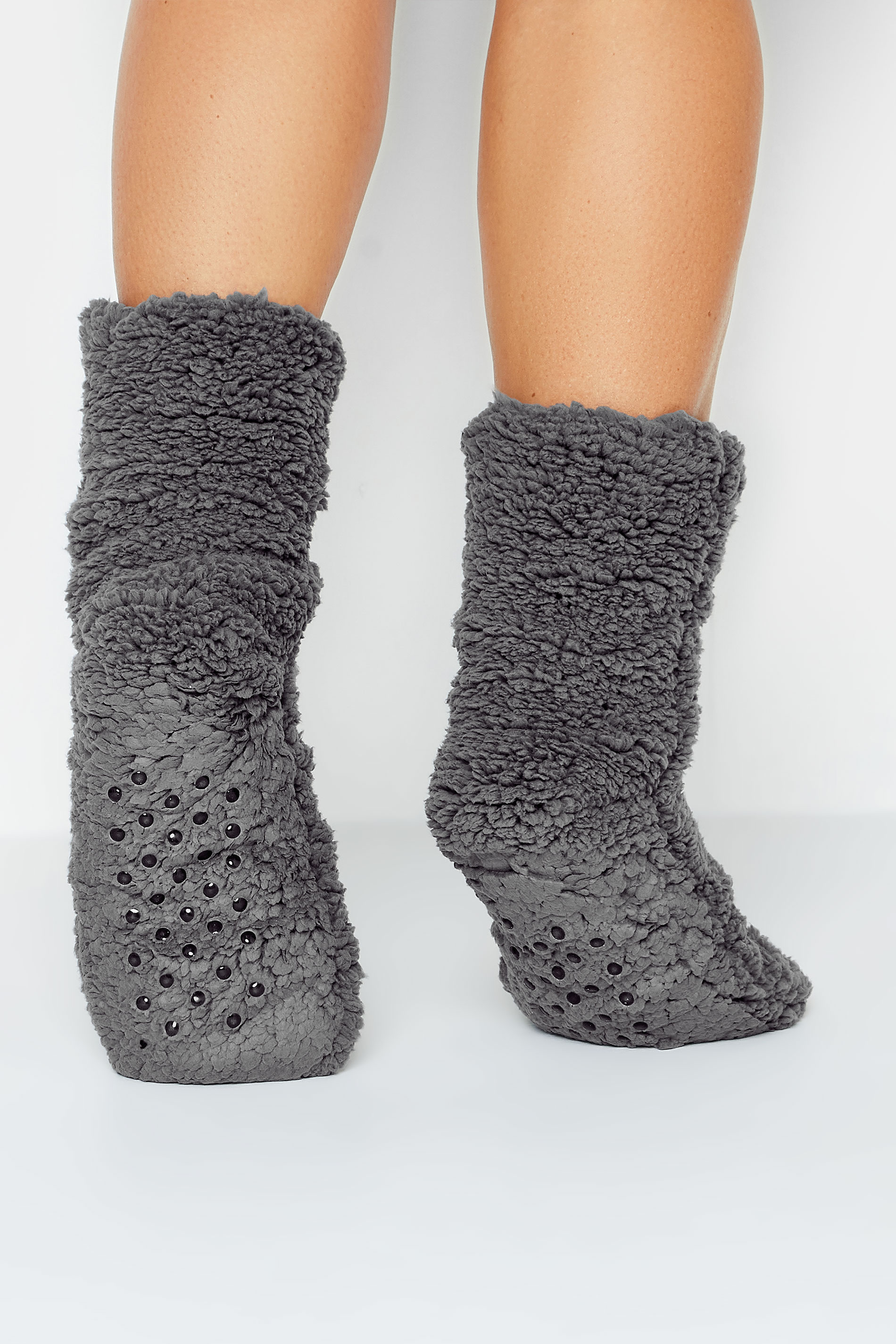 Charcoal Grey Fluffy Slipper Socks | Yours Clothing  2