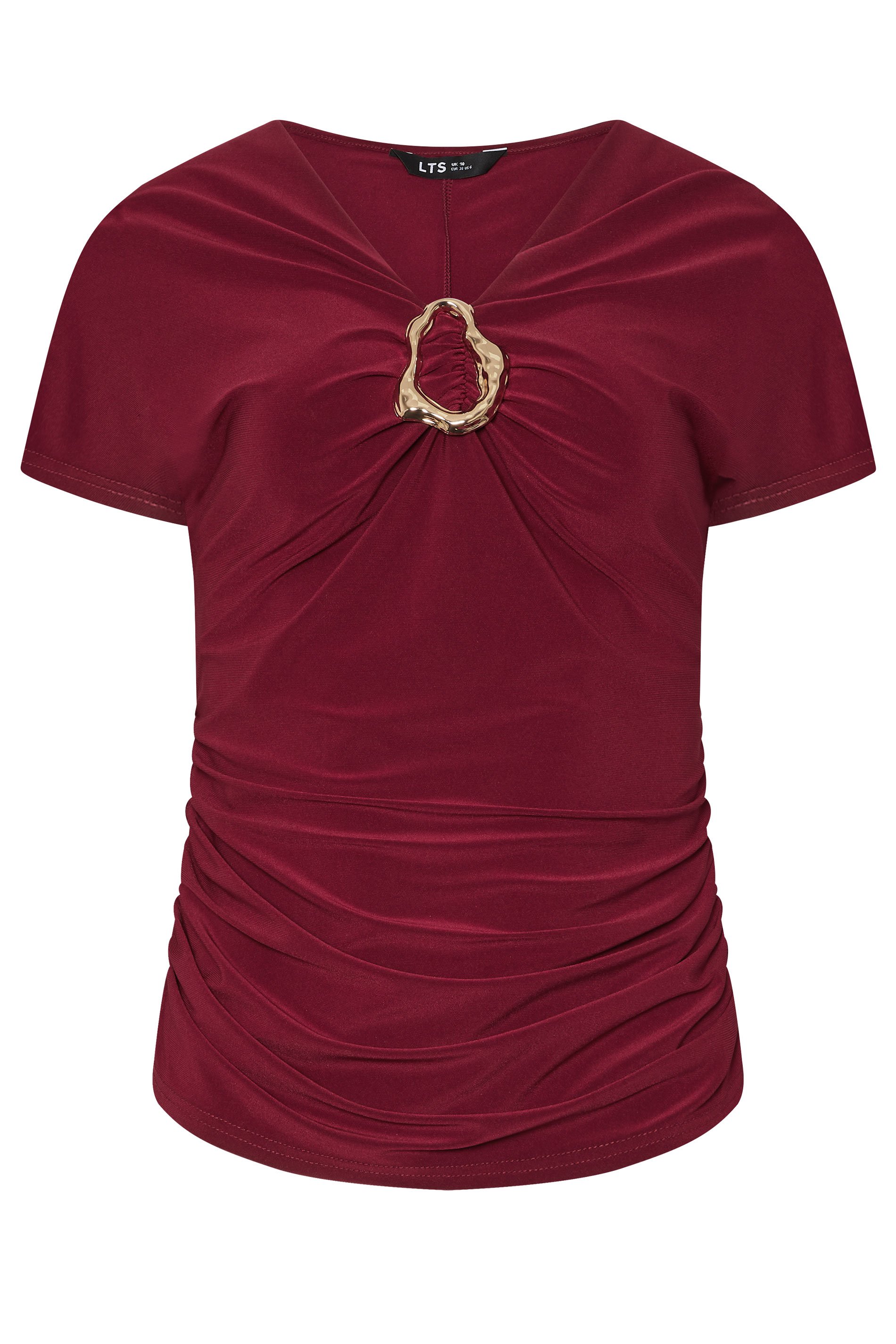 LTS Tall Wine Red Ruched Buckle Top | Long Tall Sally 6