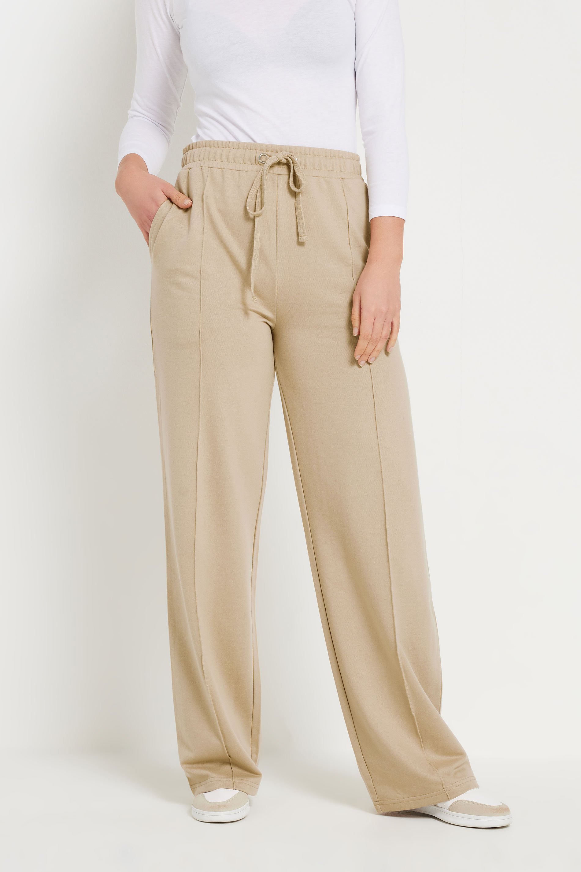 LTS Tall Stone Brown Seam Front Wide Leg Joggers | Long Tall Sally 2