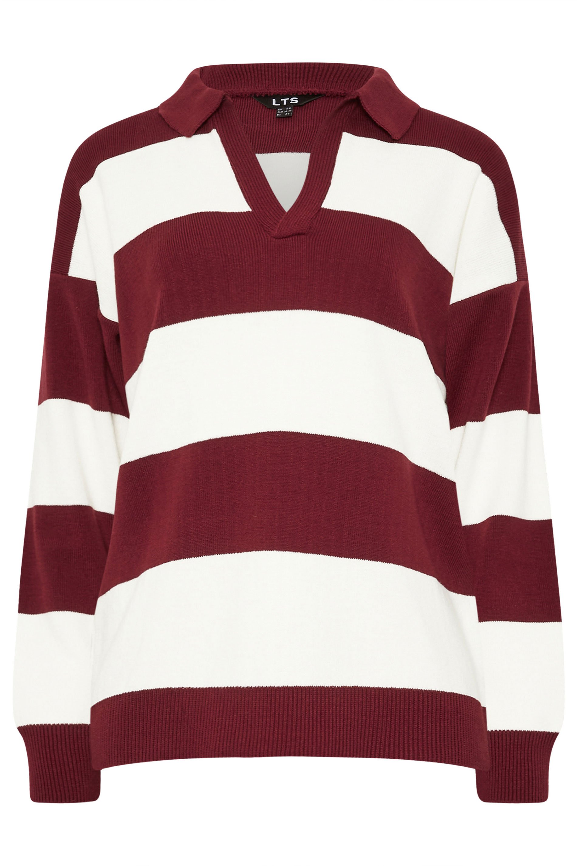 LTS Tall Burgundy Red Knitted Stripe Collared Jumper | Long Tall Sally 5