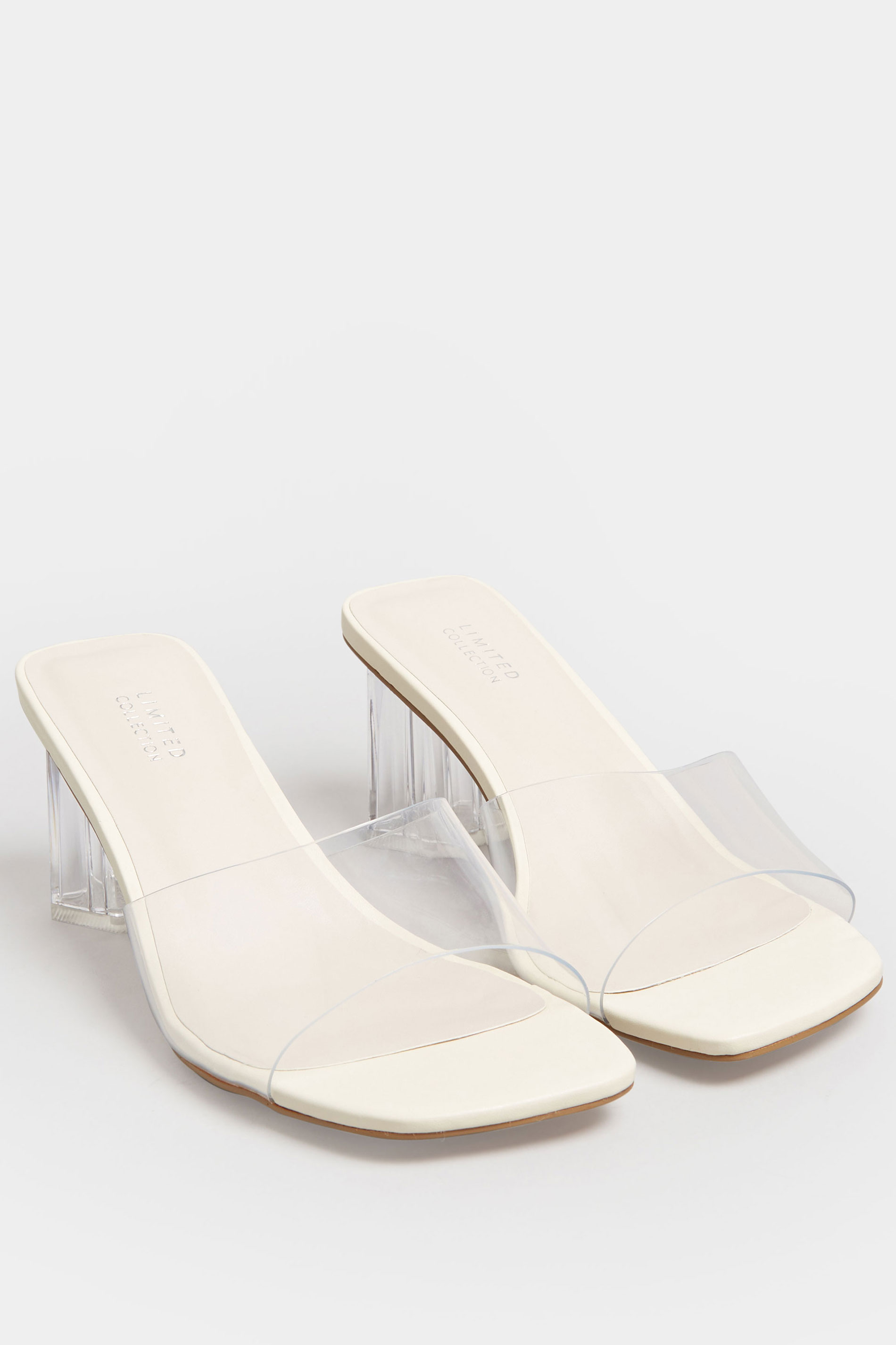 LIMITED COLLECTION White & Clear Block Heel Mules In Extra Wide EEE Fit | Yours Clothing 2