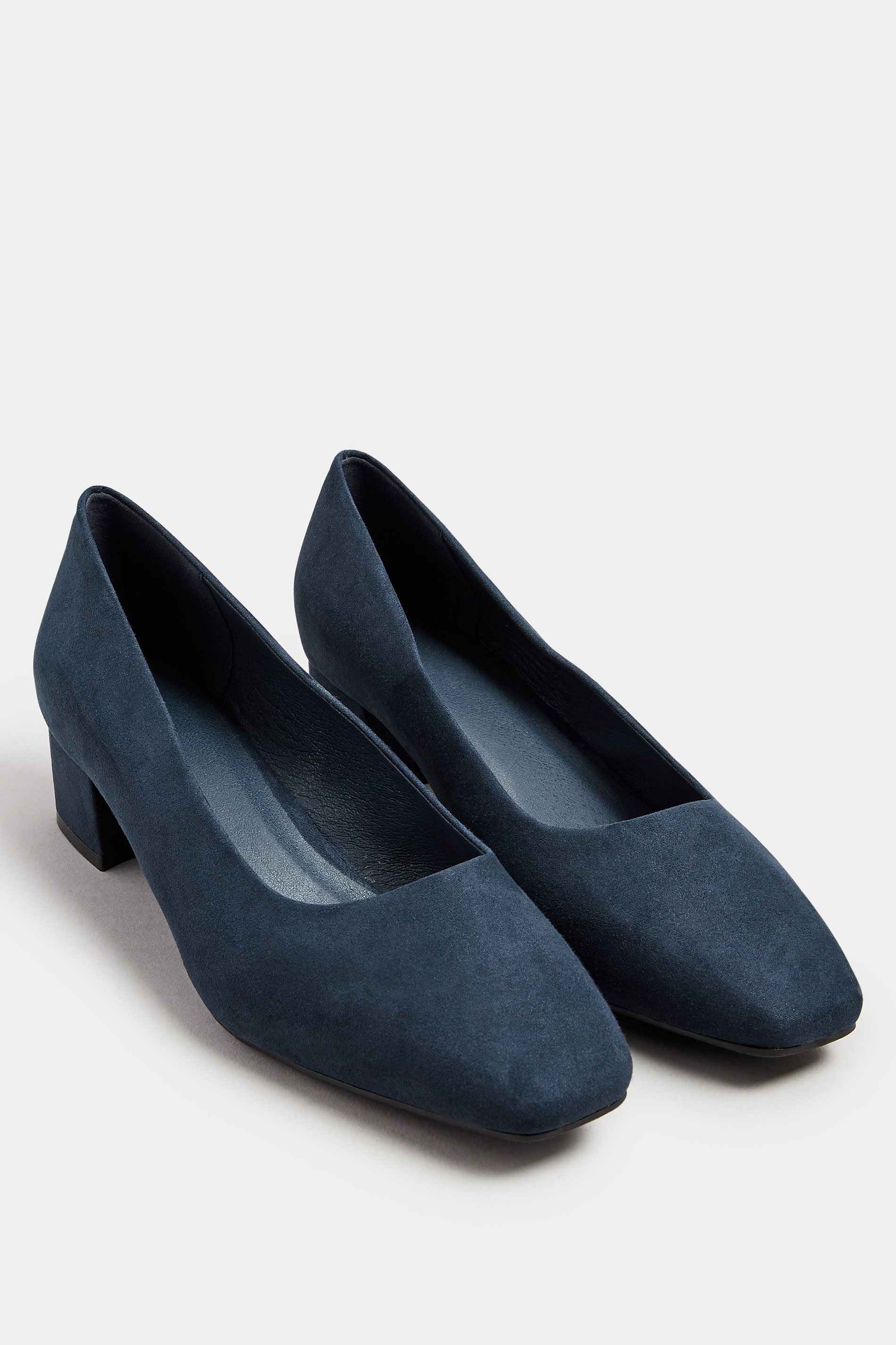 Navy Blue Faux Suede Mid Block Heel Court Shoes In Extra Wide EEE Fit | Yours Clothing 2