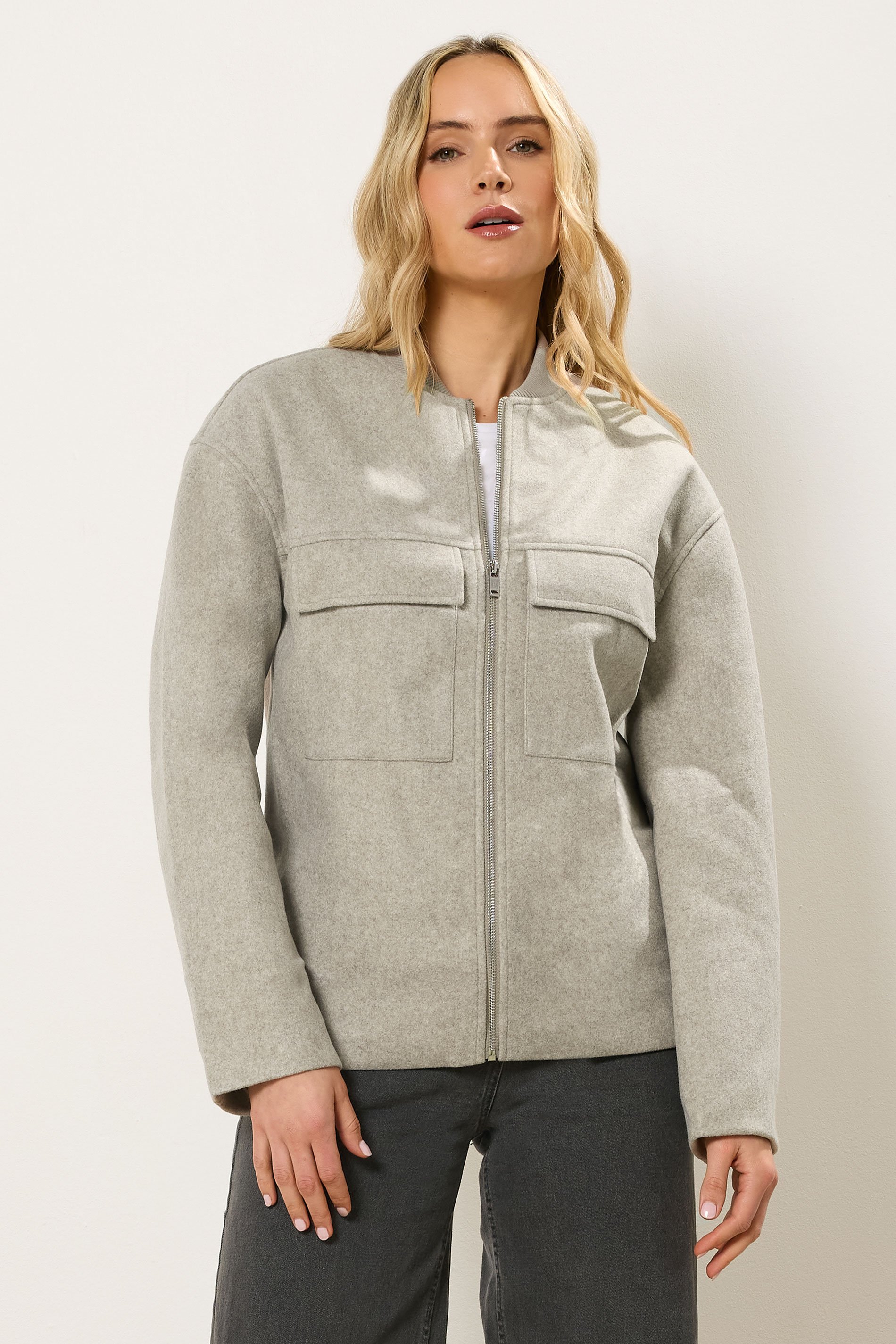 LTS Tall Natural Brown Brushed Pocket Bomber Jacket | Long Tall Sally 2