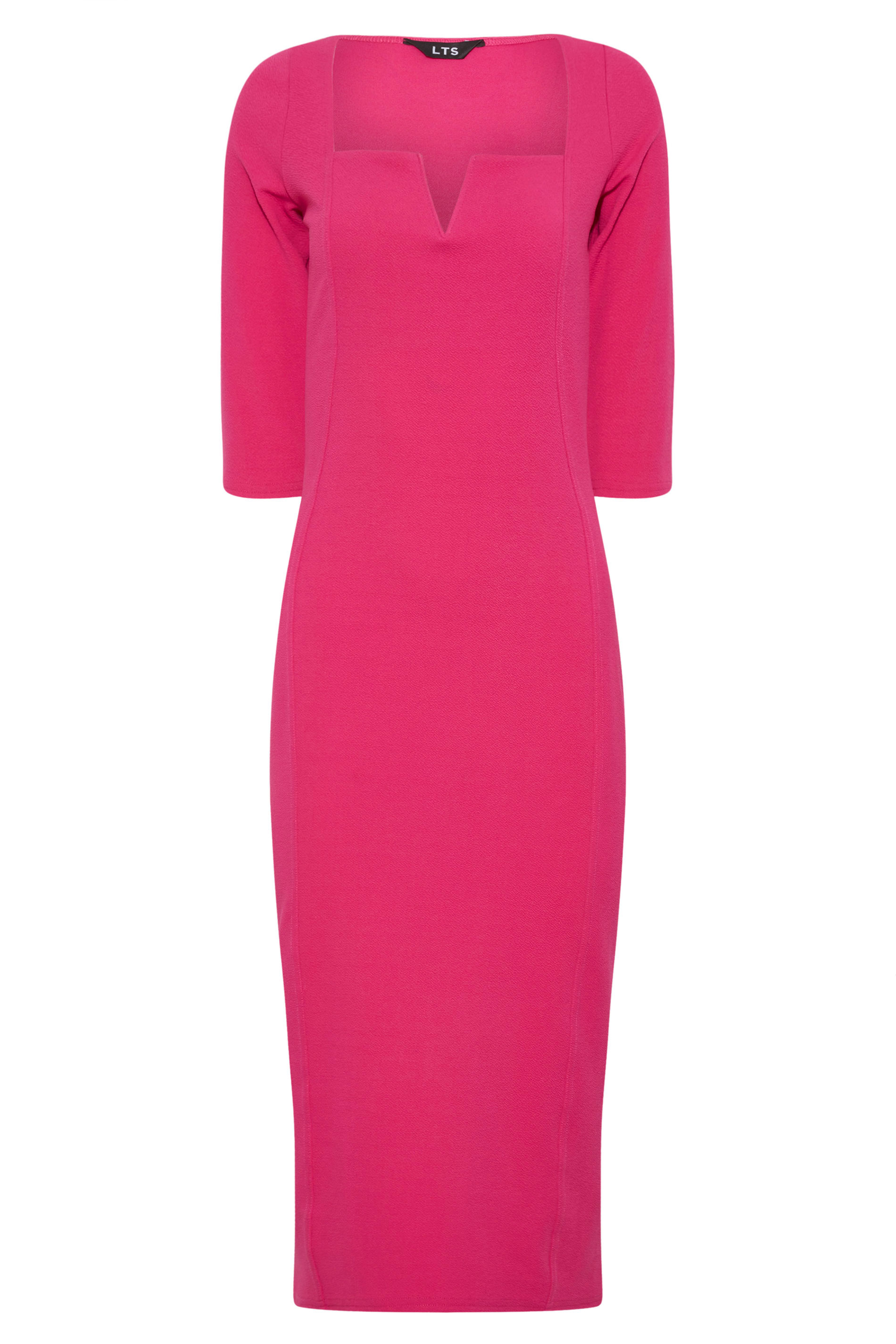 Tall Women's LTS Bright Pink Notch Neck Midi Dress | Long Tall Sally 6