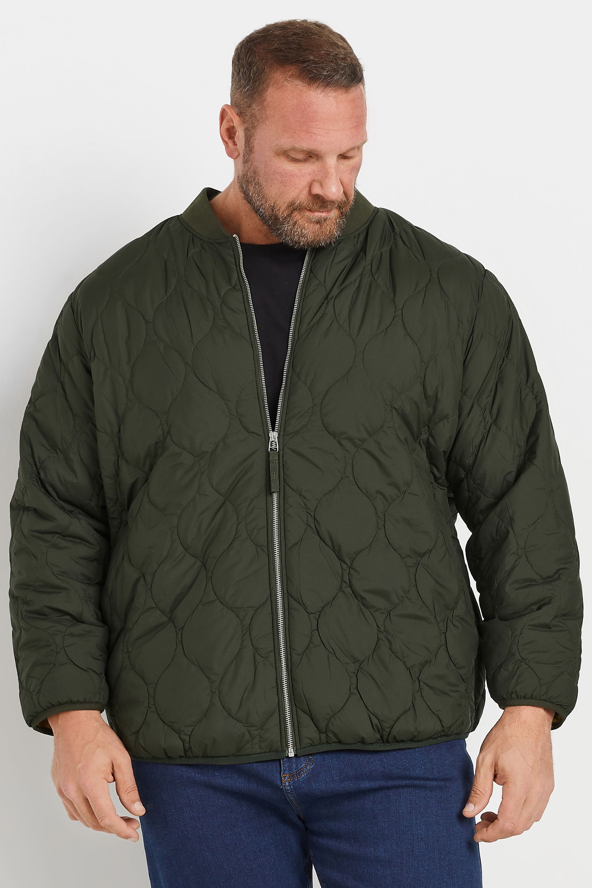 JACK & JONES Big & Tall Green Waterproof Quilted Jacket | BadRhino 1