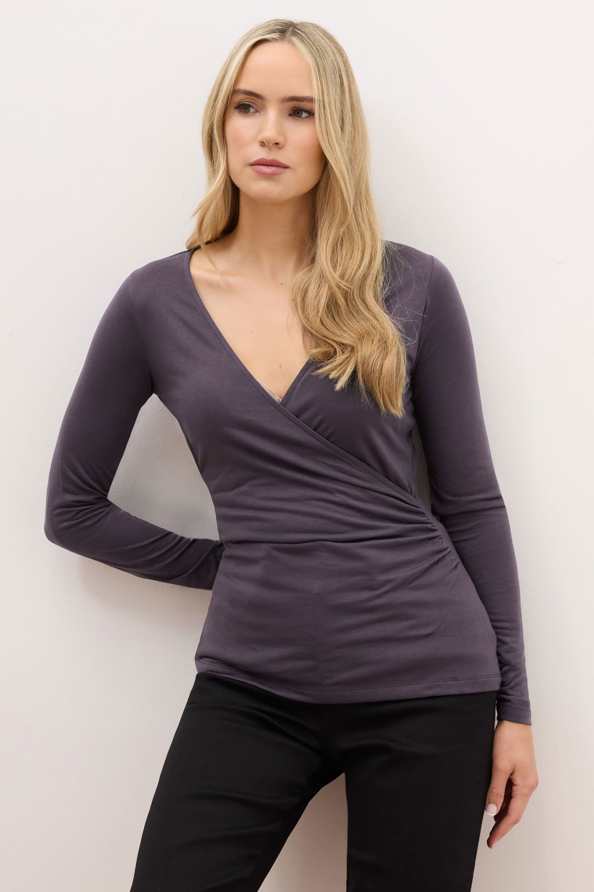 LTS PREMIUM Tall Purple Long Sleeve Wrap Top | Long Tall Sally 1