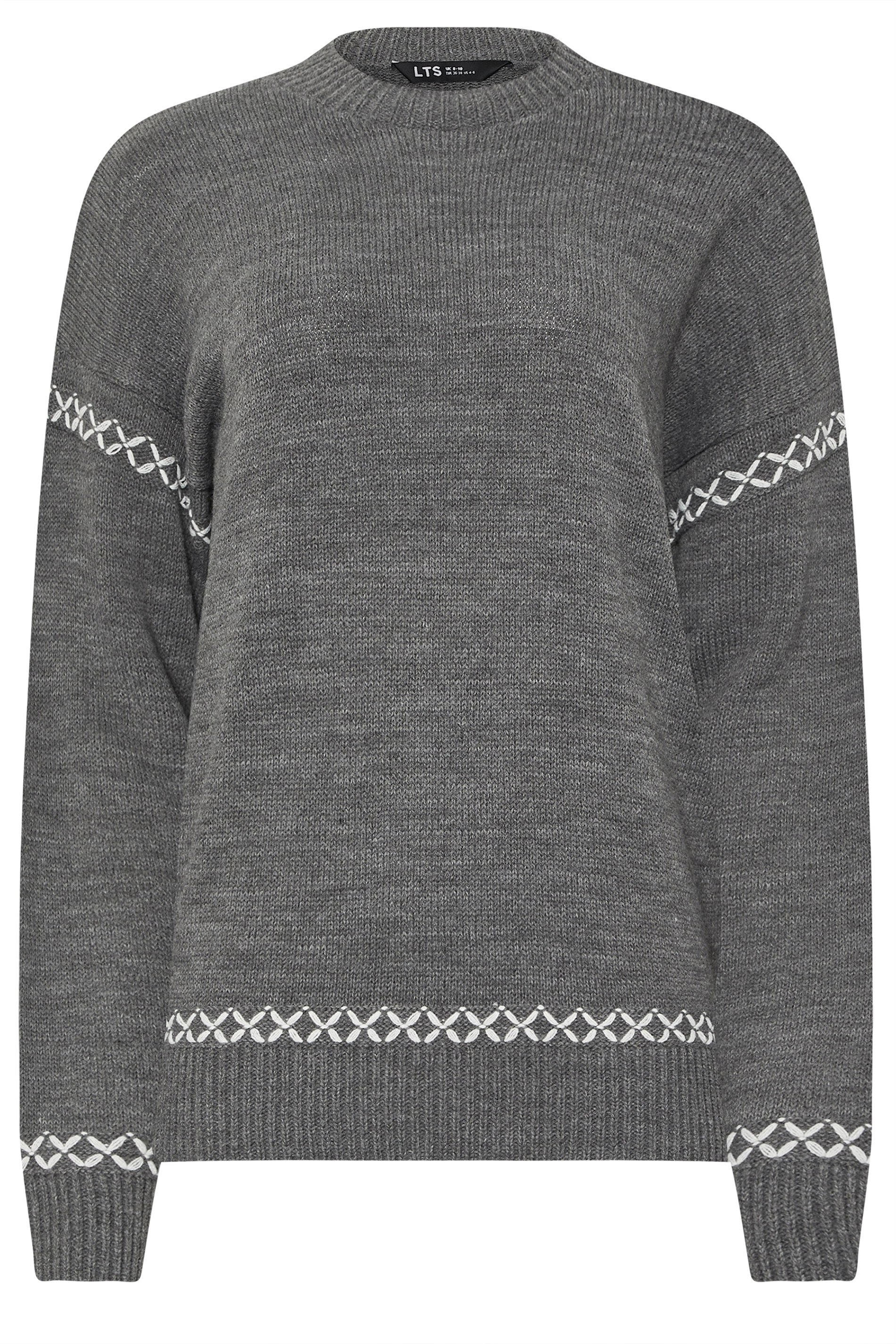 LTS Tall Grey Cross Stitch Knitted Jumper | Long Tall Sally 5