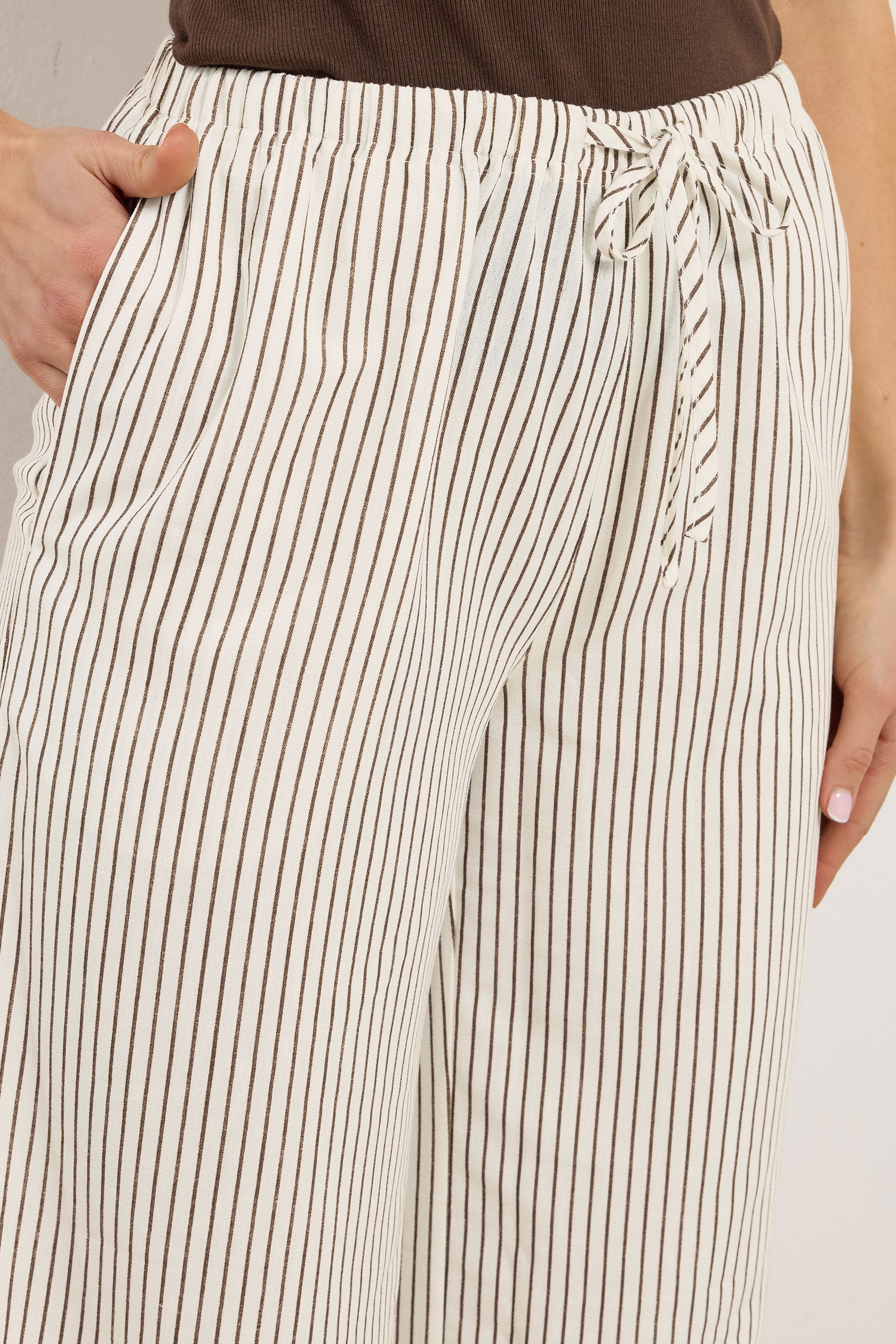 LTS Tall Women's Ivory White & Brown Stripe Wide Leg Trousers | Long Tall Sally 2
