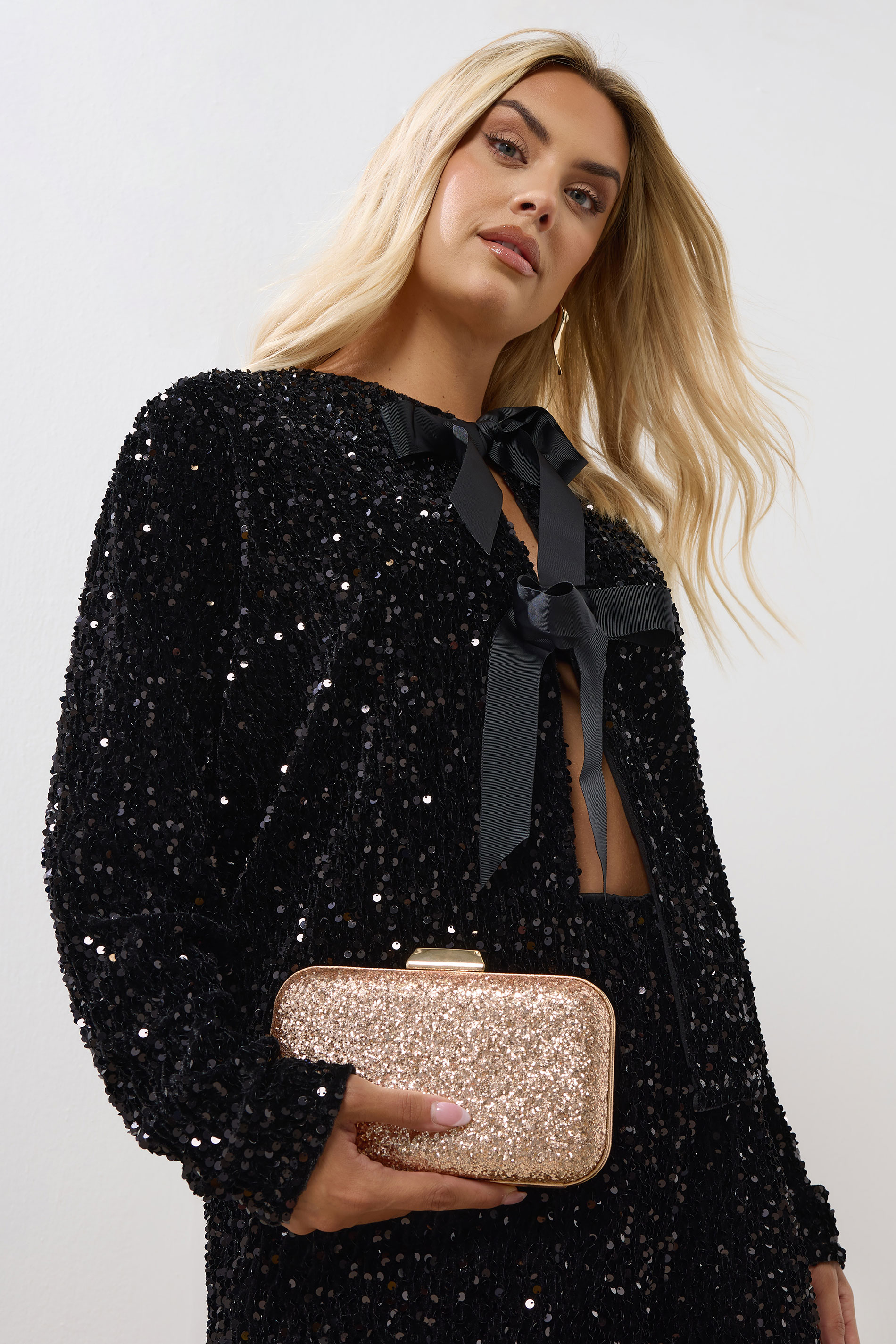 Champagne Gold Sequin Clutch Bag | Yours Clothing 1
