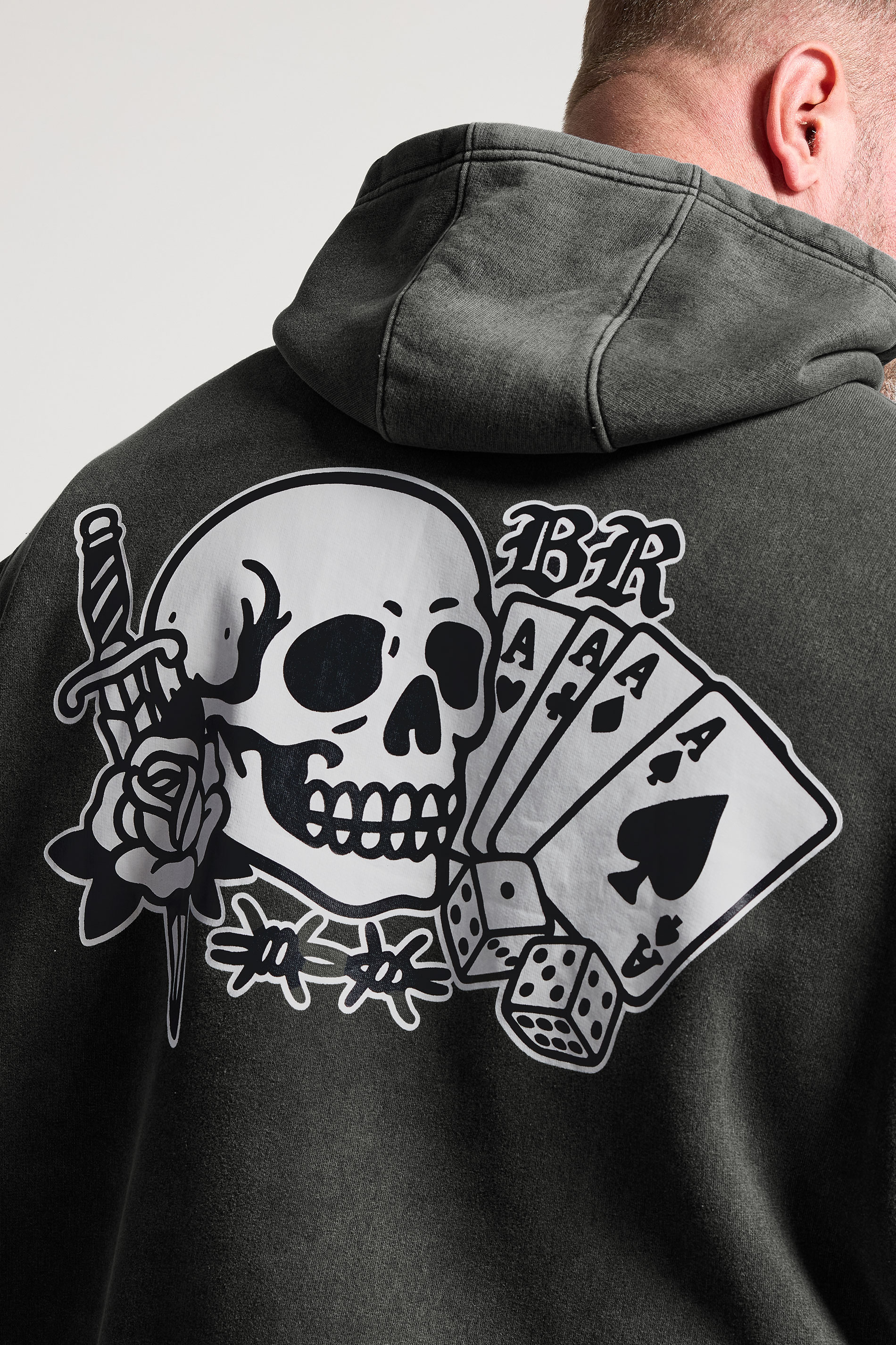 BadRhino Big & Tall Black Sun Bleached Tattoo Graphic Hoodie | BadRhino 5