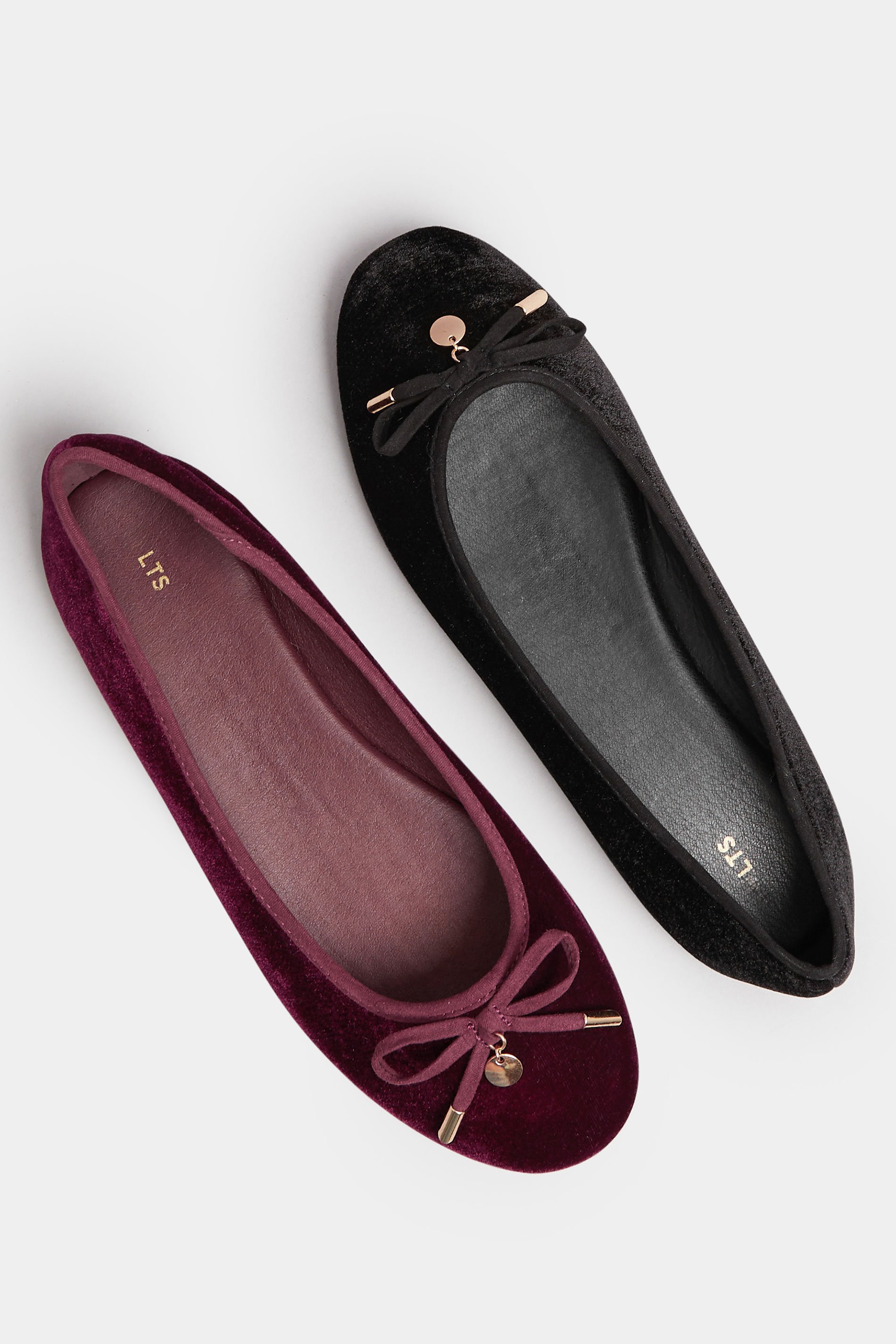 LTS Burgundy Red Velvet Bow Ballerina Pumps In Standard Fit | Long Tall Sally 6