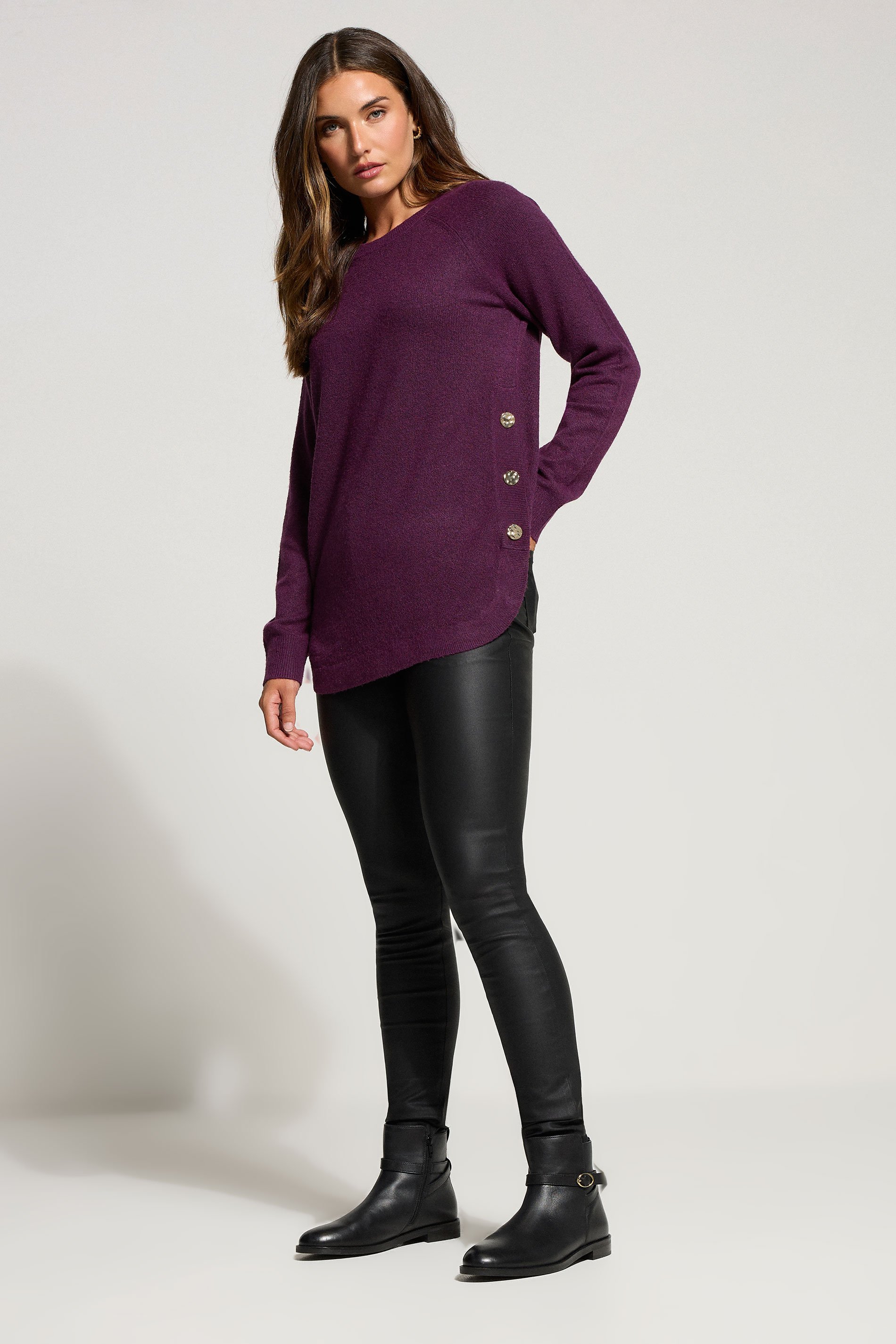 LTS Tall Purple Knitted Button Side Jumper | Long Tall Sally 2