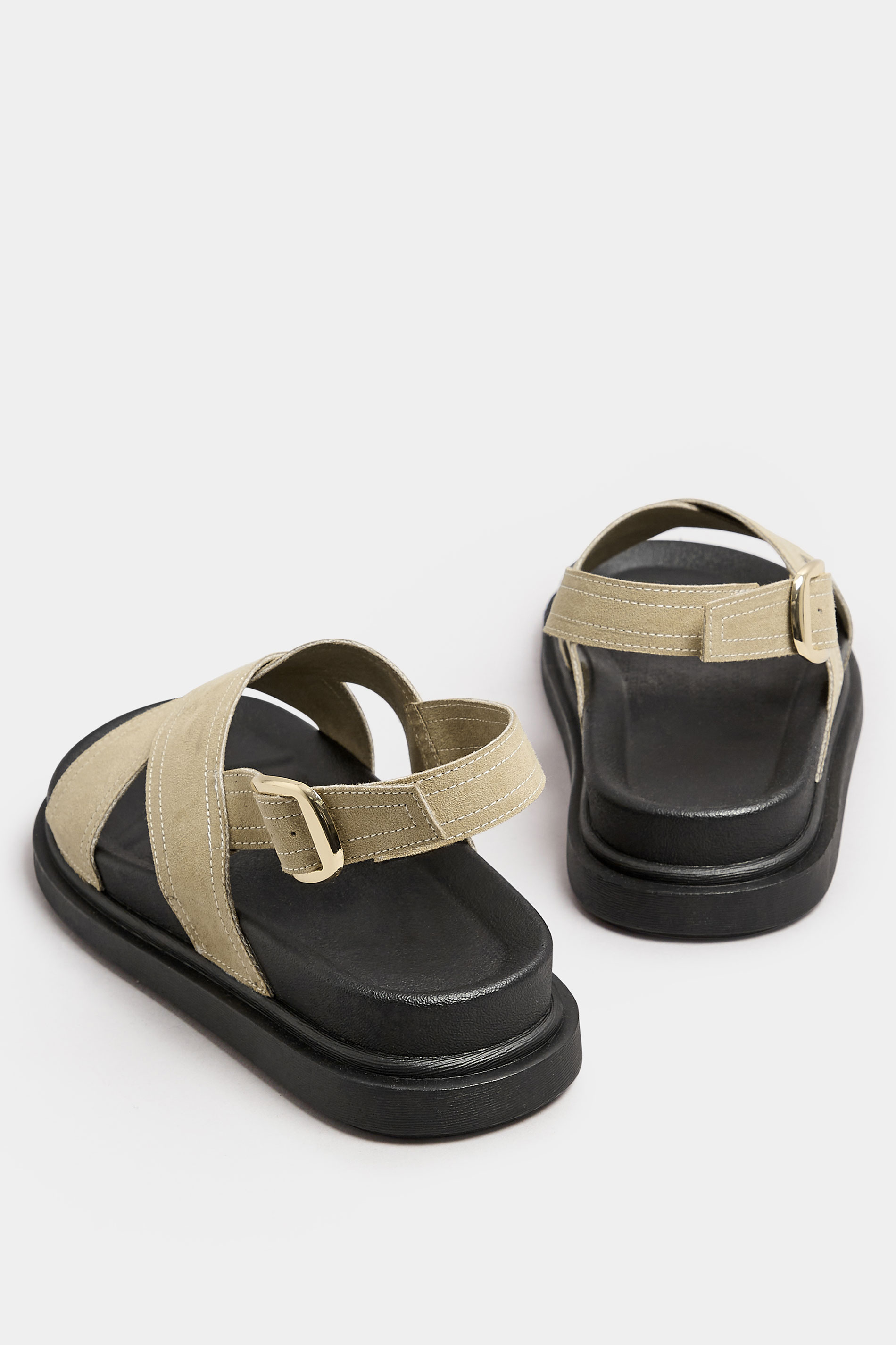 Natural Brown Faux Suede Contrast Stitch Sandals In Extra Wide EEE Fit | Yours Clothing 5