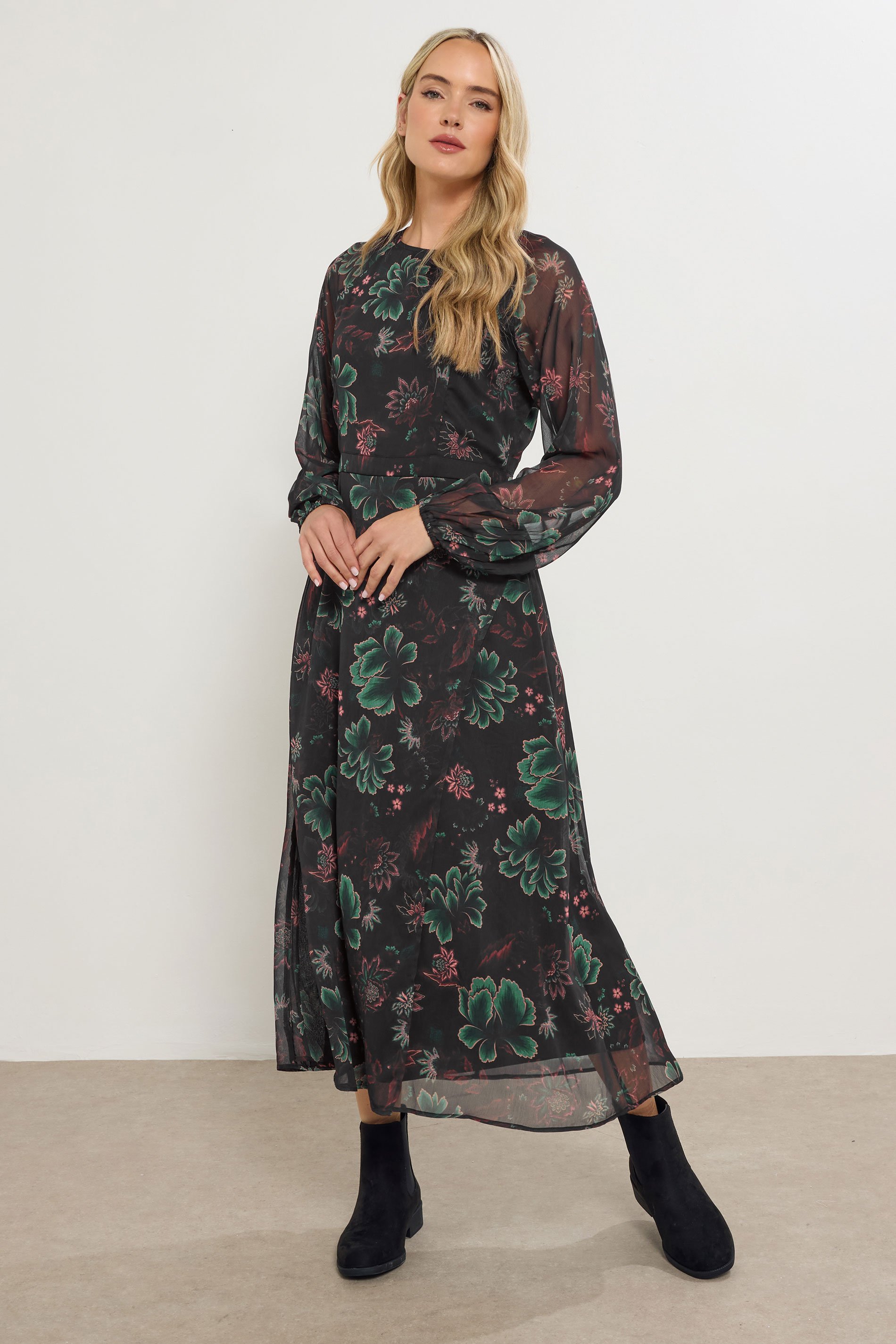 LTS Tall Black Chiffon Floral Maxi Dress | Long Tall Sally 2