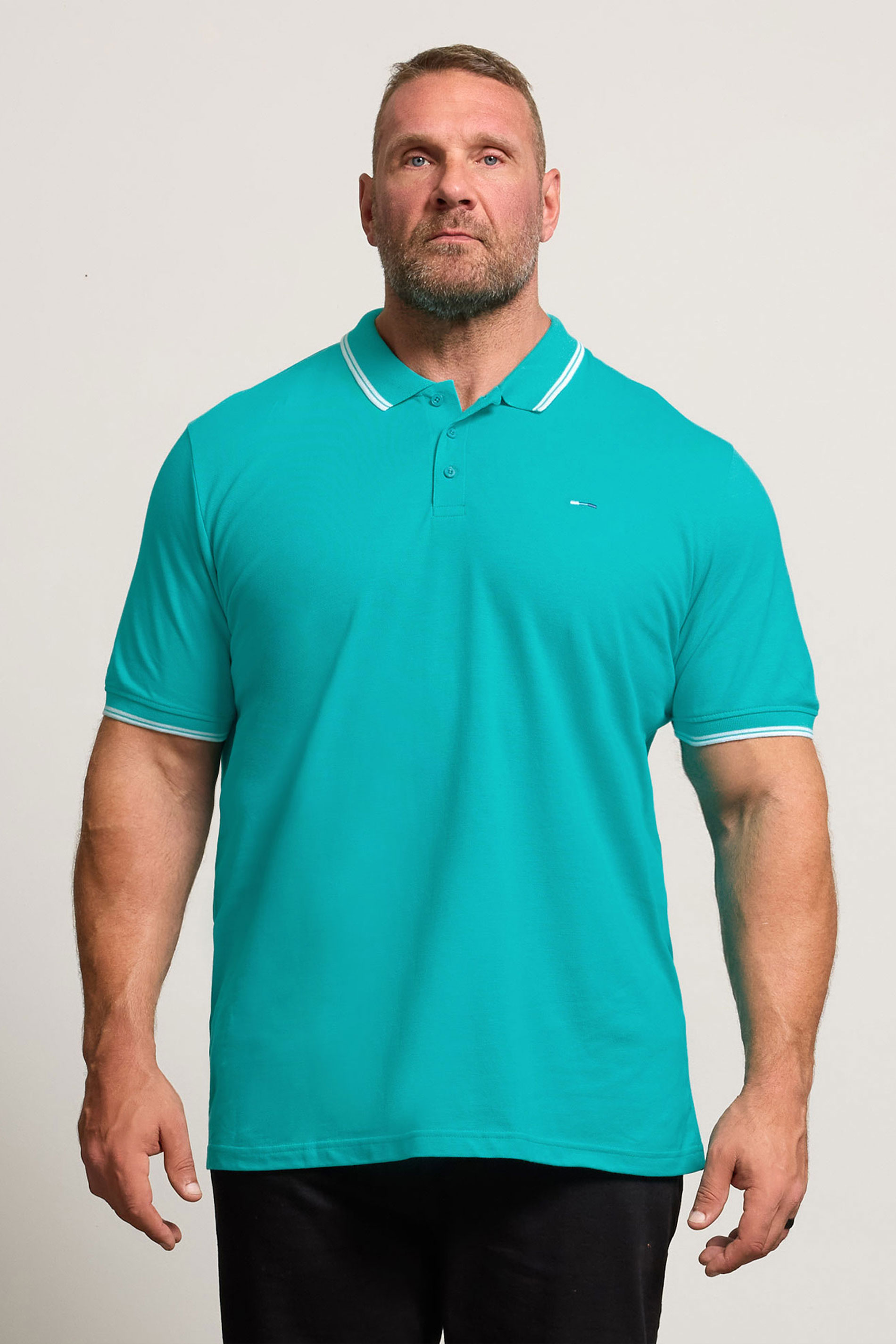 BadRhino Big & Tall Teal Blue & White Tipped Polo Shirt | BadRhino 1