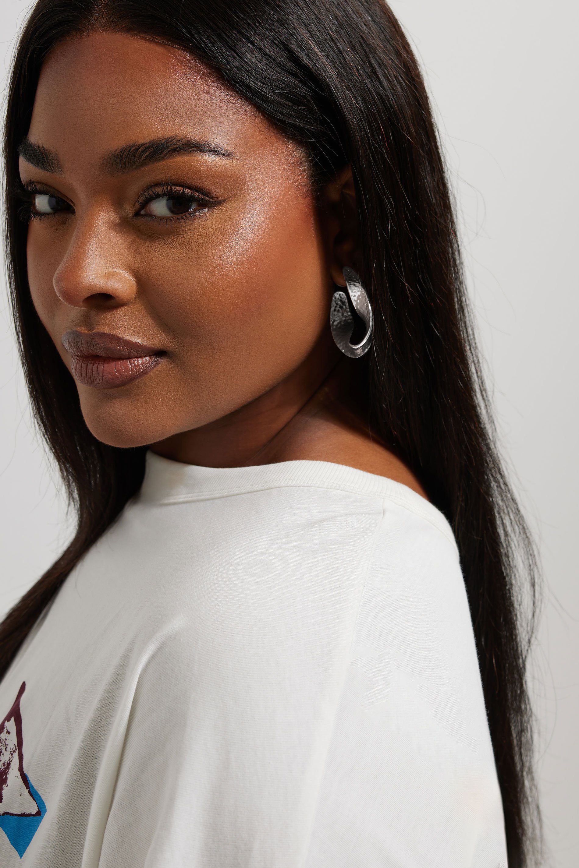 Silver Tone Hammered Twisted Hoop Earrings | Yours Clothing 1