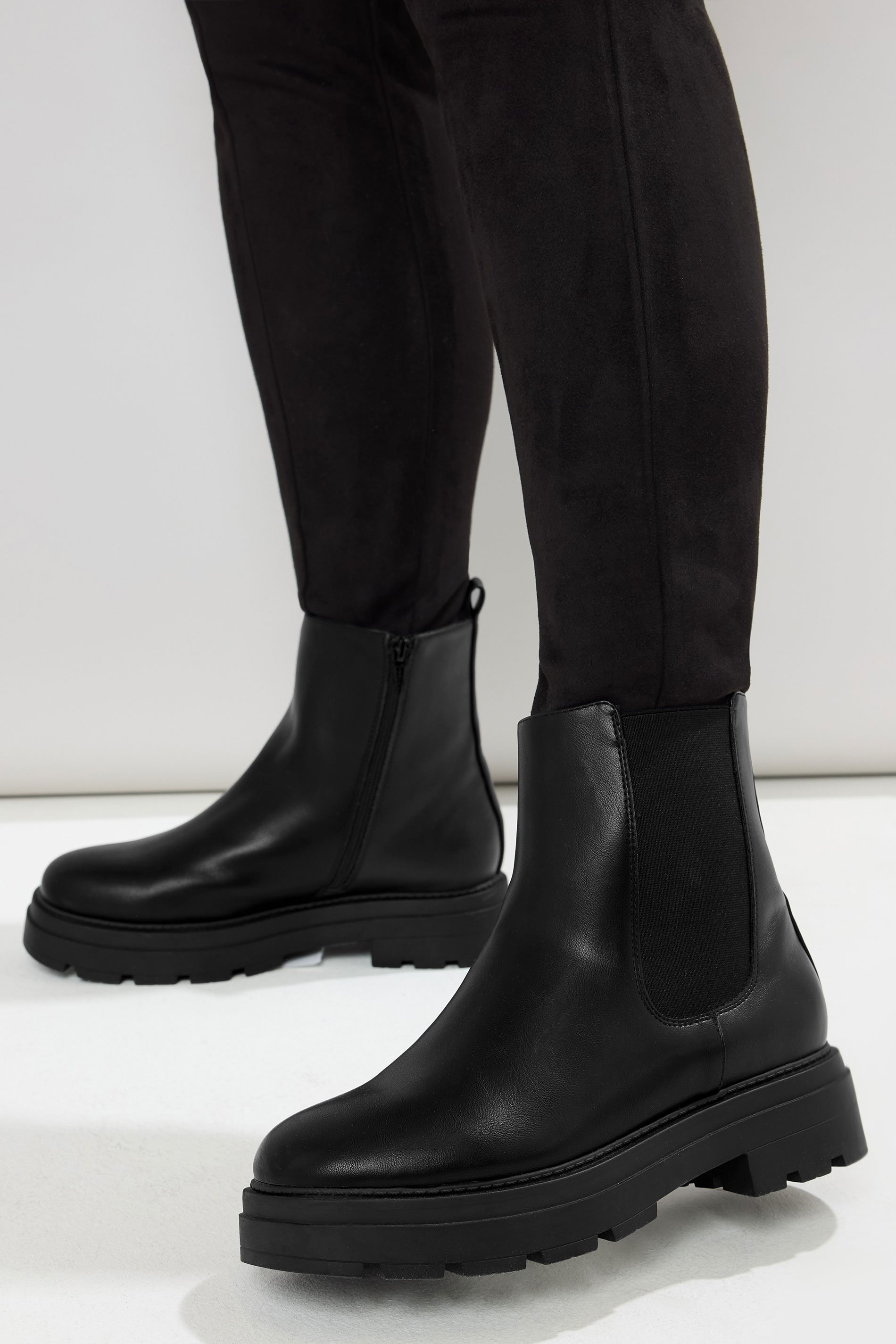 Black Faux Leather Chunky Chelsea Boots In Wide E Fit & Extra Wide EEE Fit | Yours Clothing 1