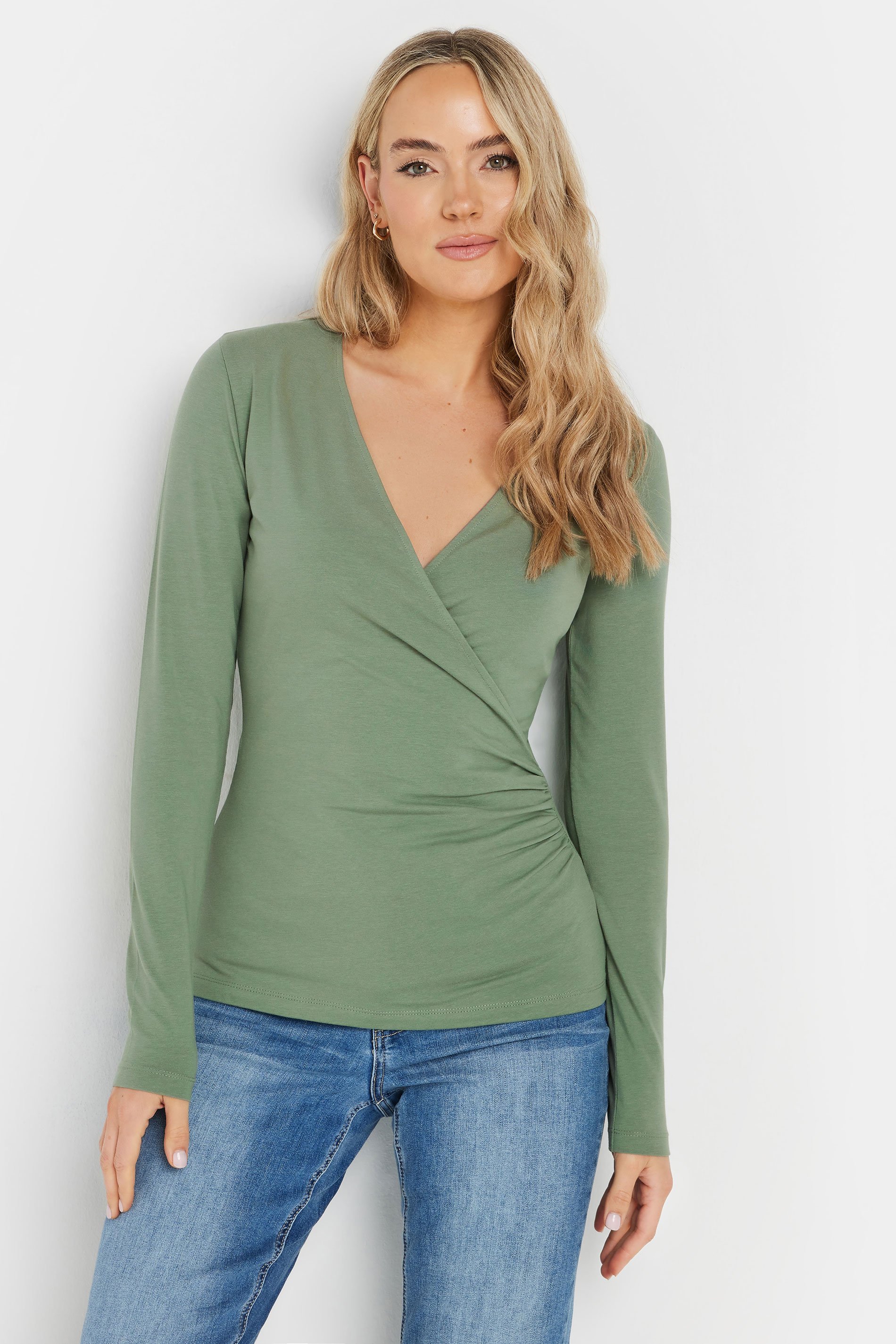 LTS Tall 2 PACK Sage Green & Pink Wrap Tops | Long Tall Sally 2