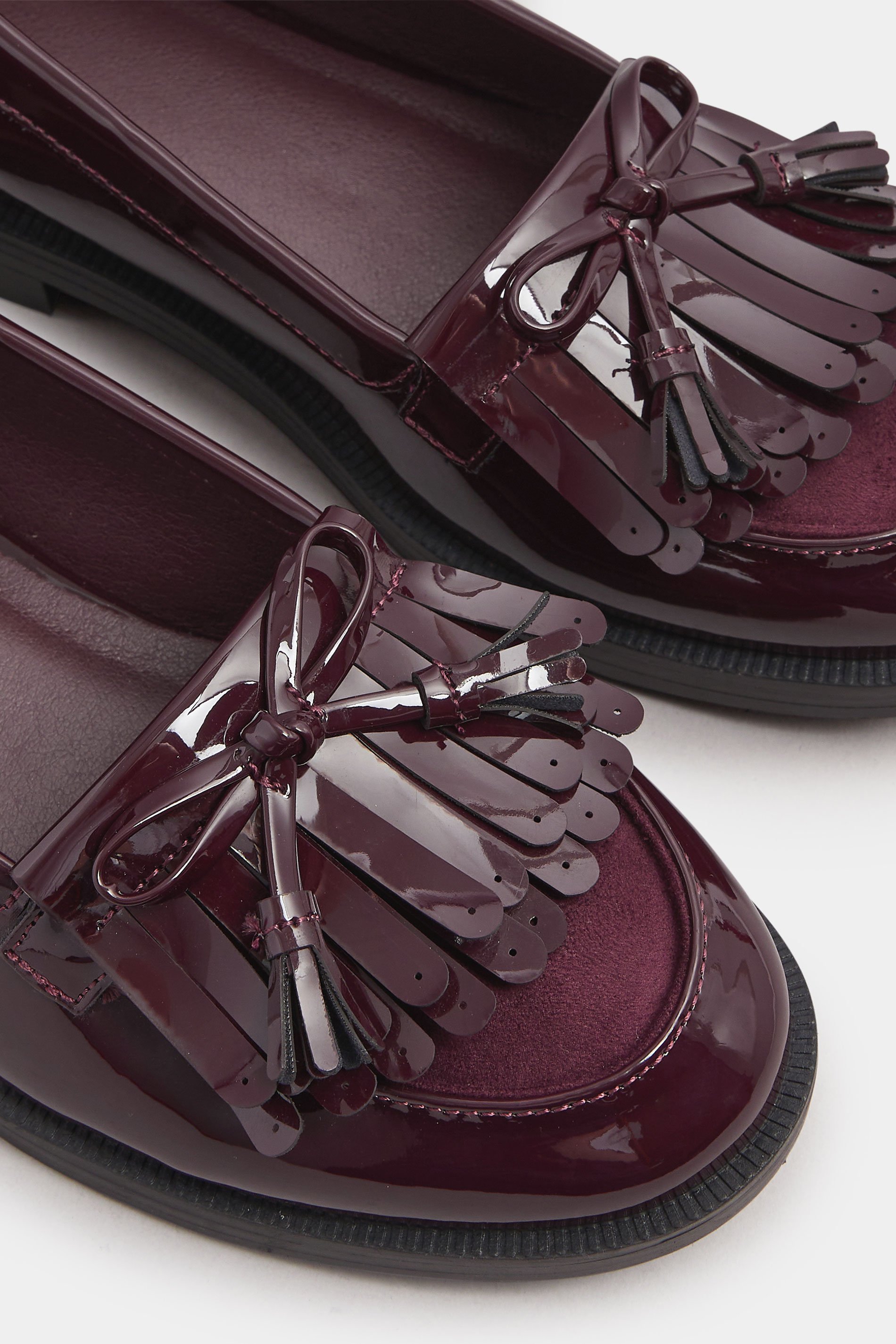 Burgundy Red Patent Fringe Loafers In Extra Wide EEE Fit | Yours Clothing 5