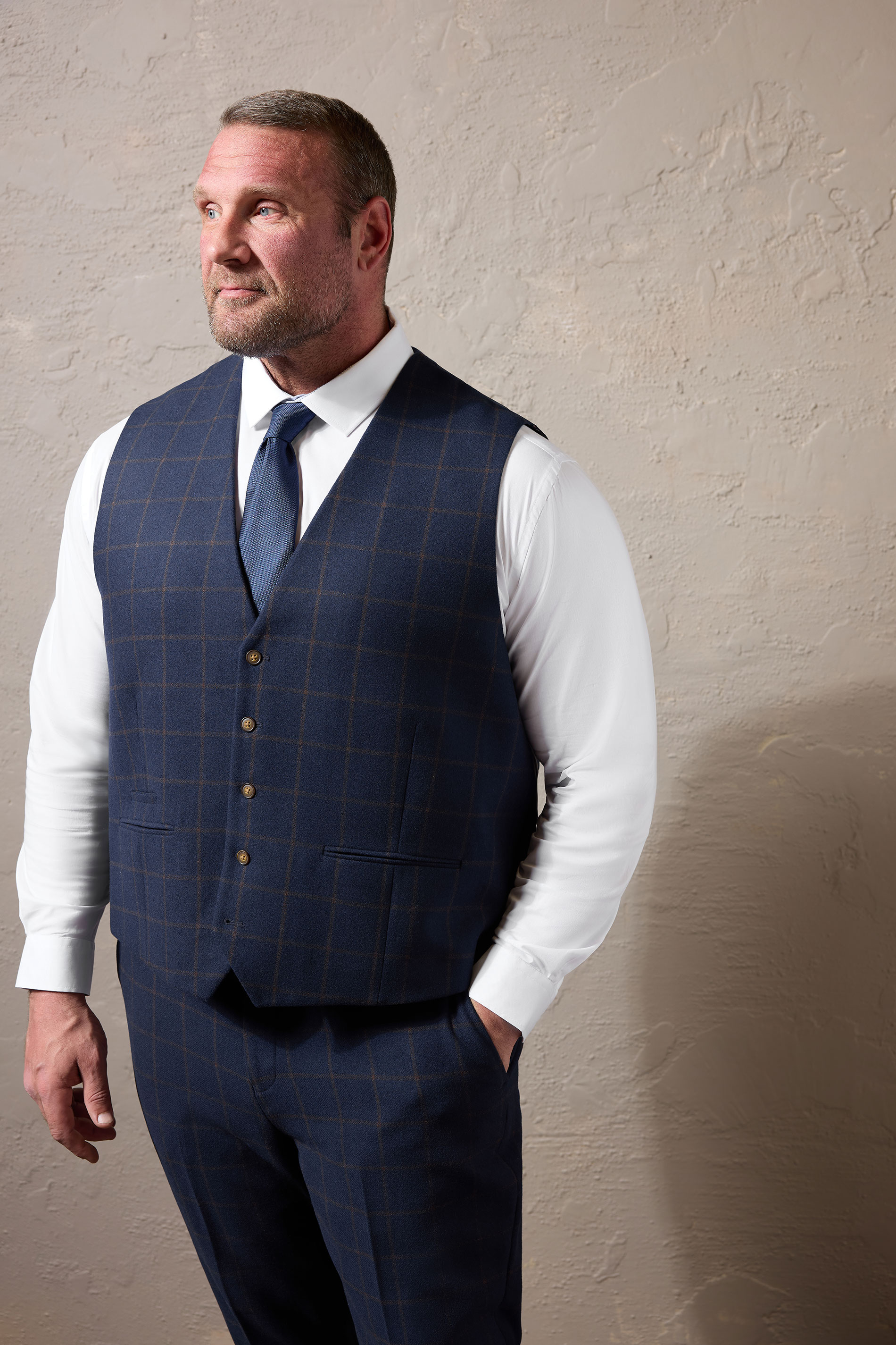 BadRhino Tailoring Big & Tall Navy Blue & Rust Orange Tweed Waistcoat | BadRhino 1