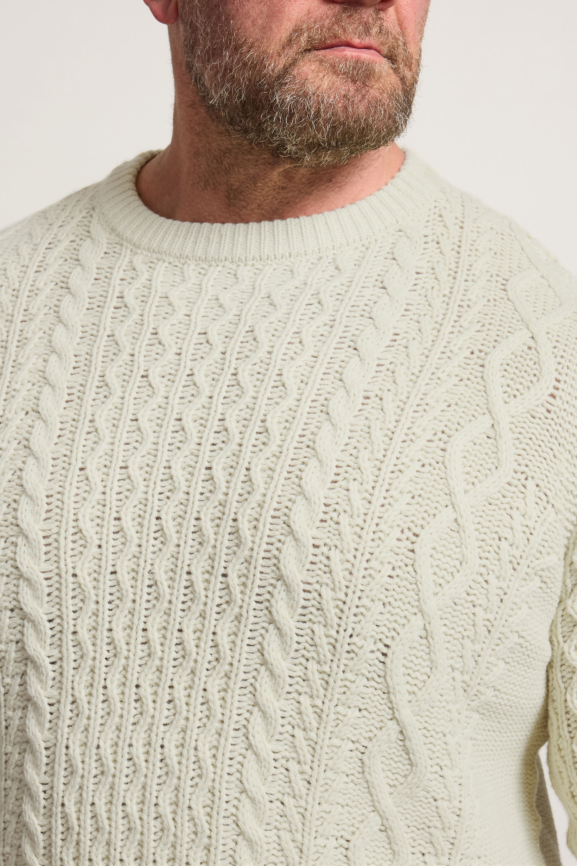 BadRhino Big & Tall Cream Crew Neck Cable Knit Jumper | BadRhino 5