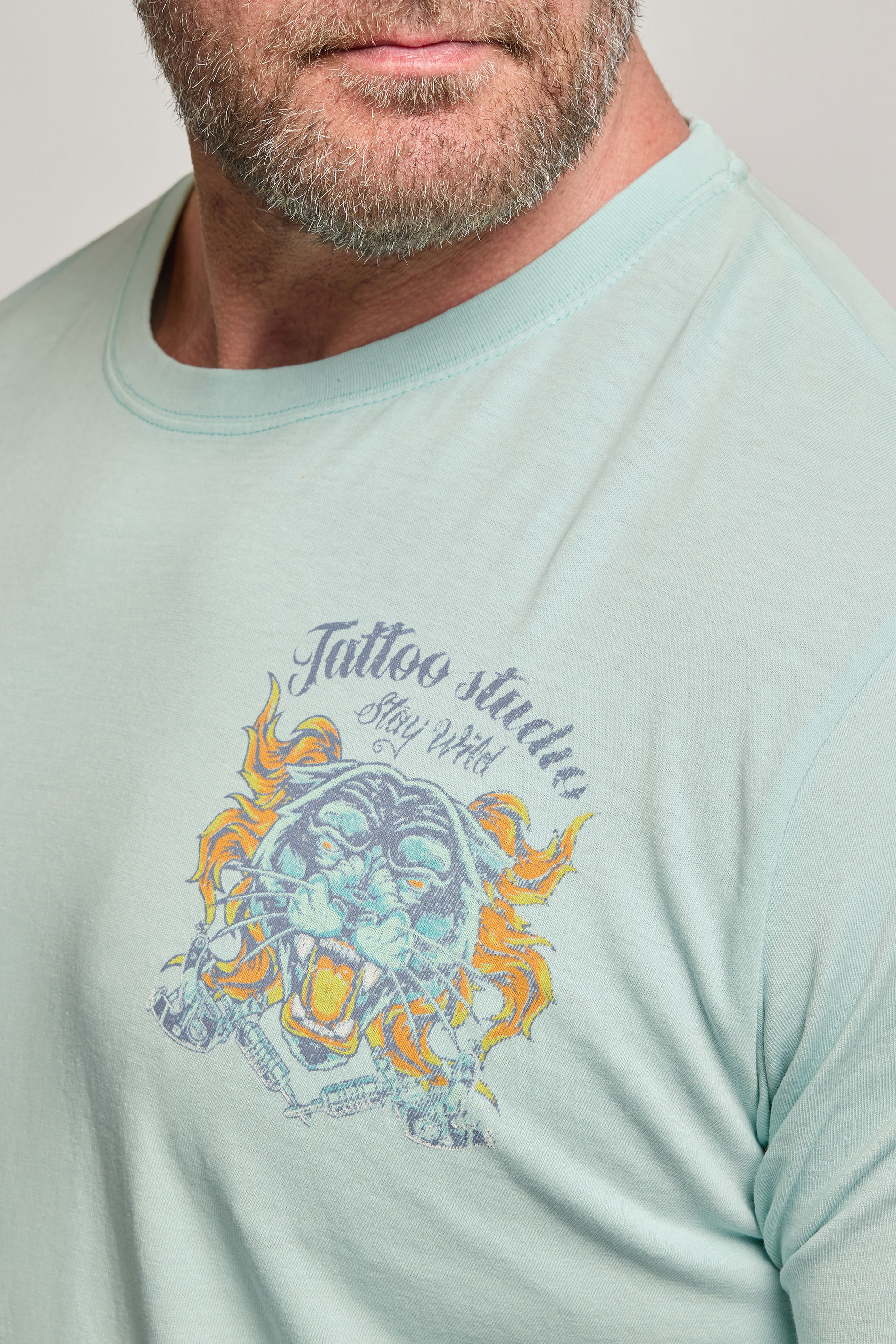 BadRhino Big & Tall Light Blue Acid Wash Tiger Graphic T-Shirt | BadRhino 4