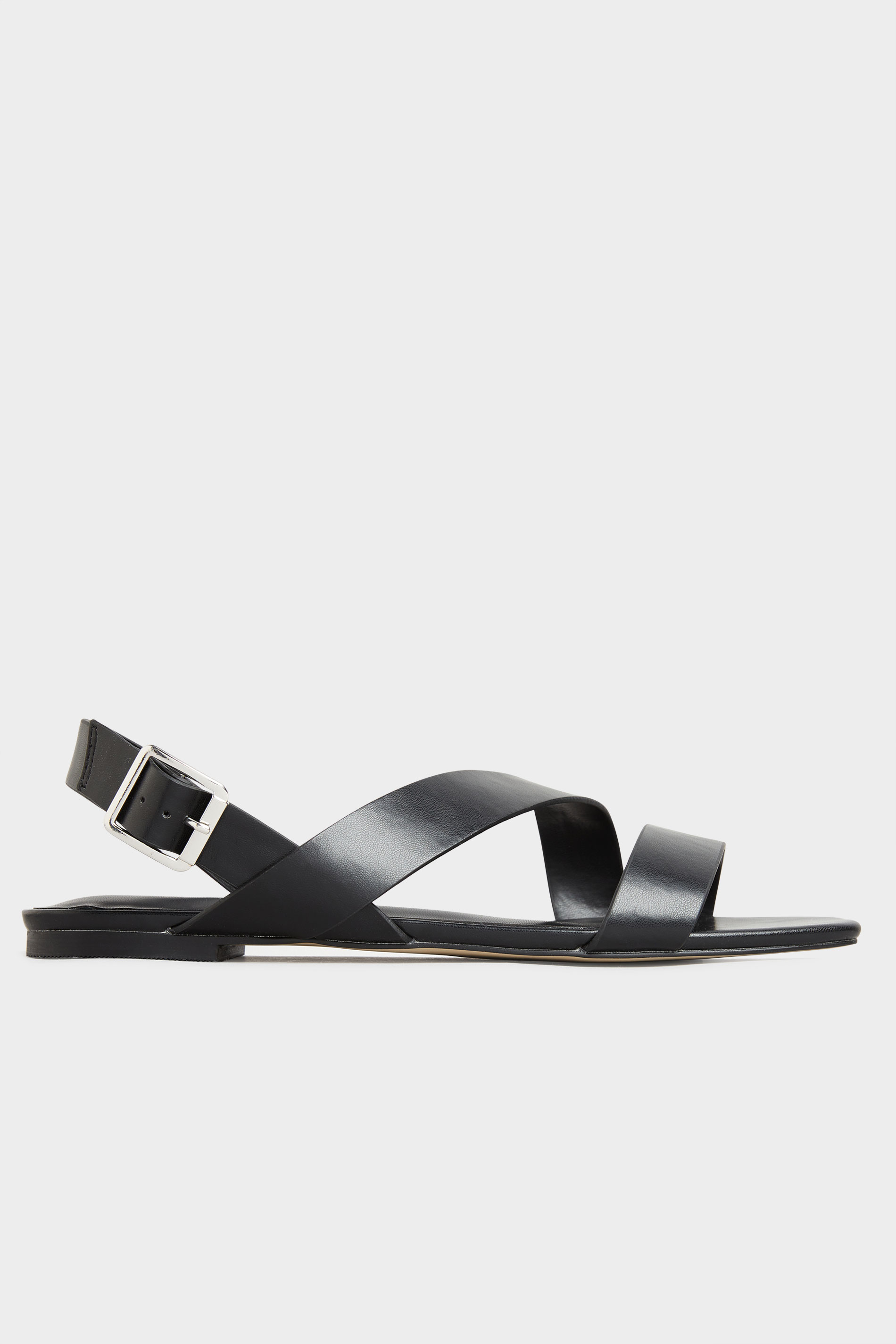 LTS Black Crossover Strap Sandals In Standard Fit | Long Tall Sally 3