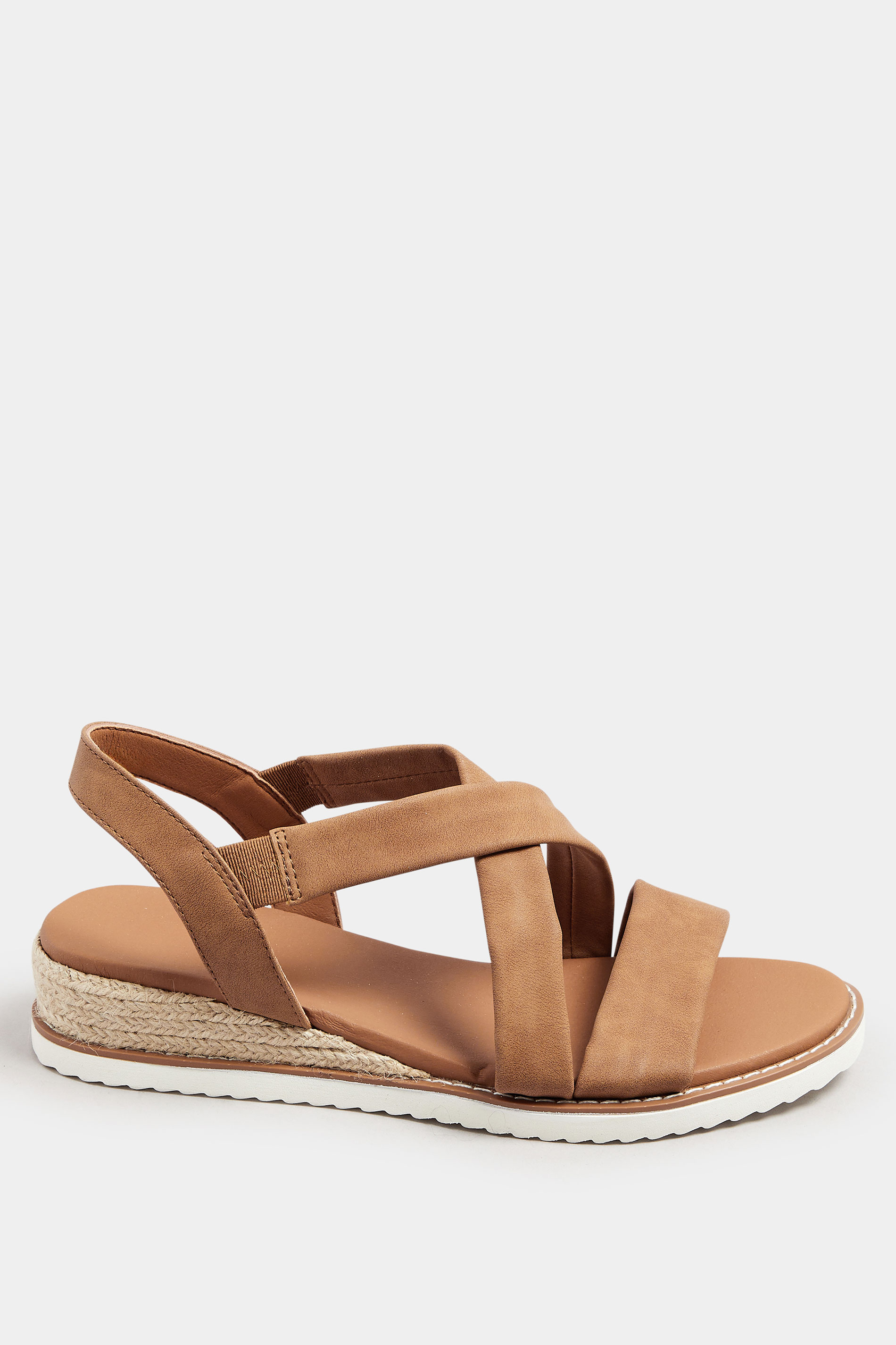 Brown Cross Over Strappy Wedge Sandals In Wide E & Extra Wide EEE Fit | Yours Clothing 3