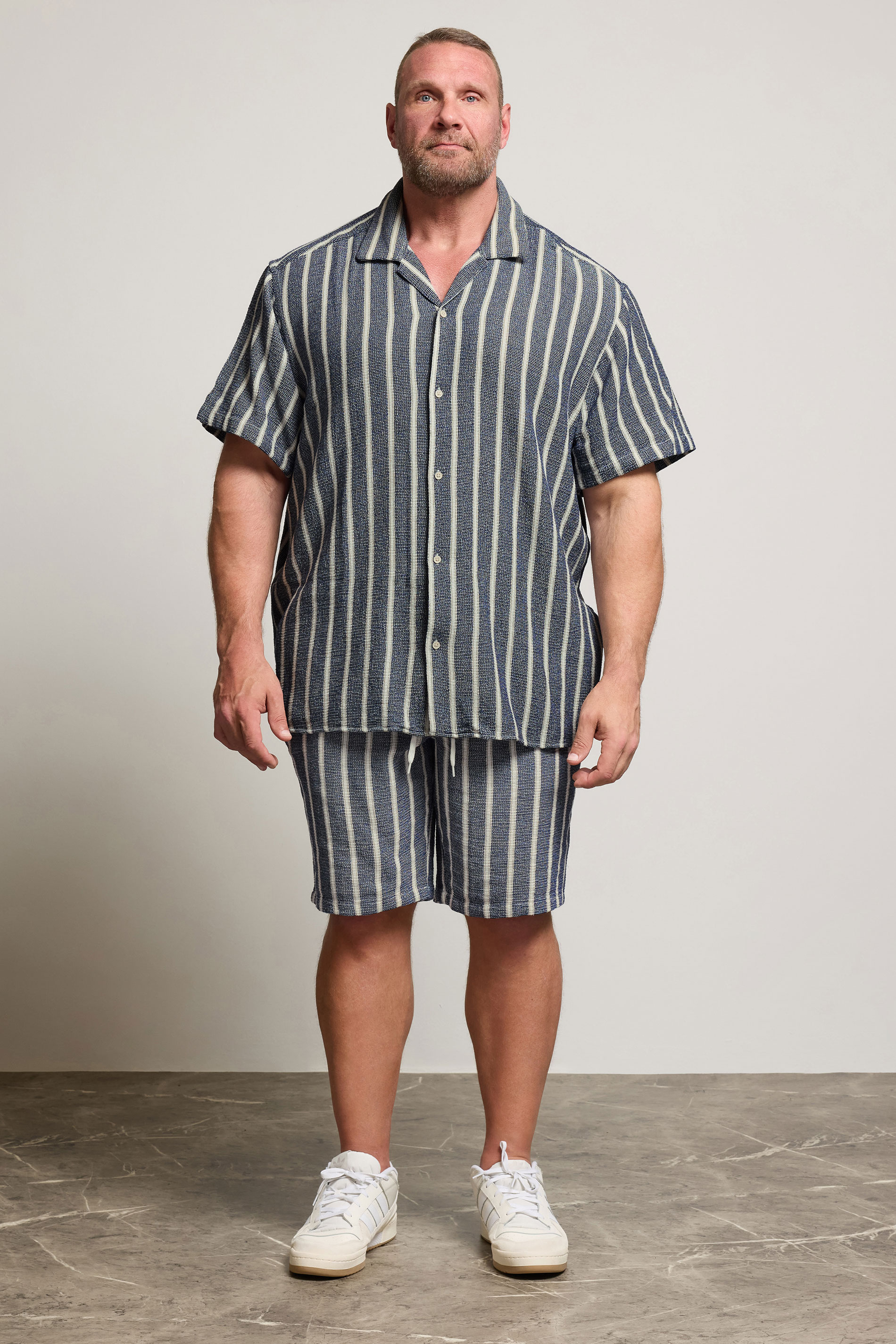 JACK & JONES Big & Tall Blue & White Stripe Jogger Shorts | BadRhino 2