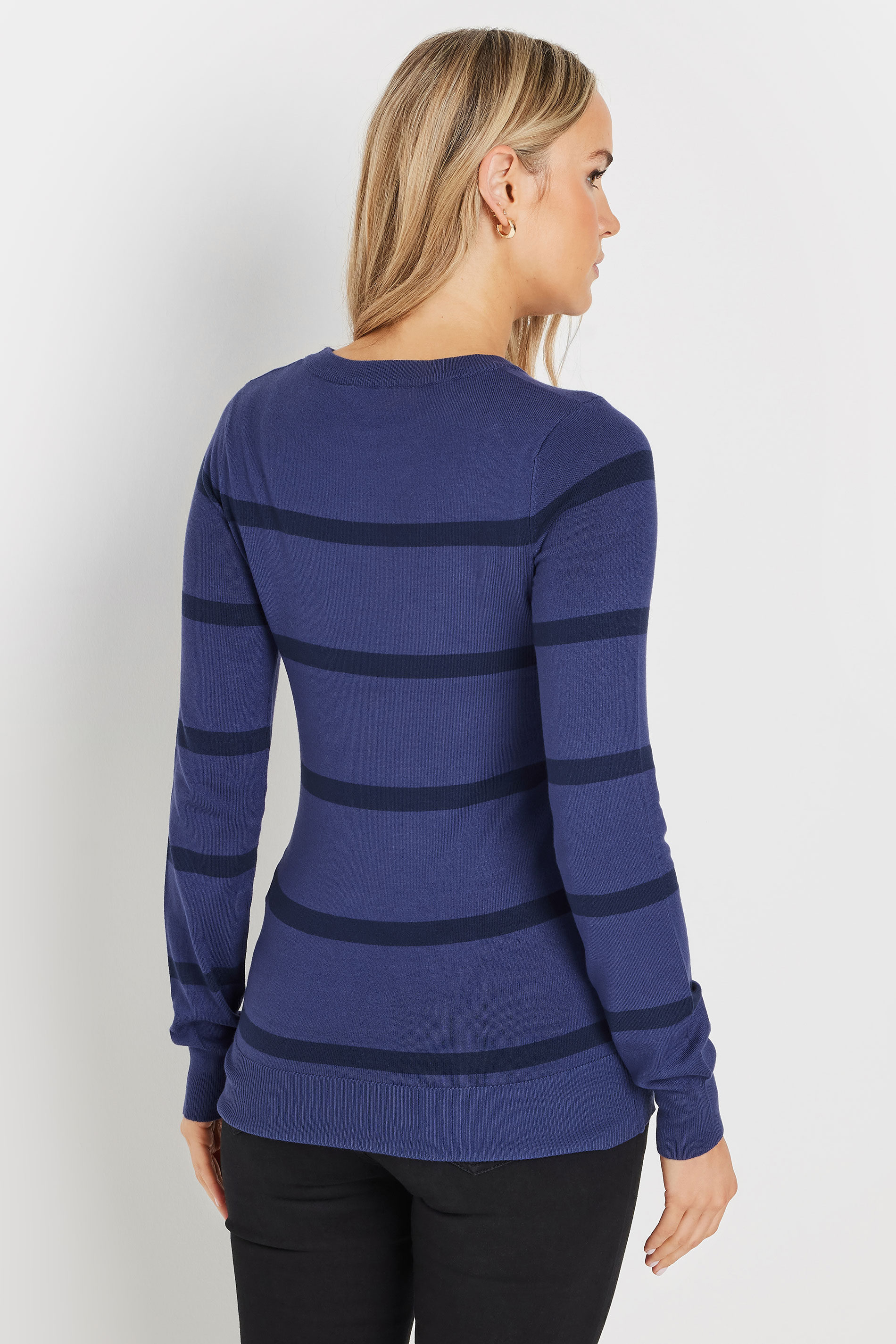 LTS Tall Navy Blue Fine Knit Striped Jumper | Long Tall Sally 3