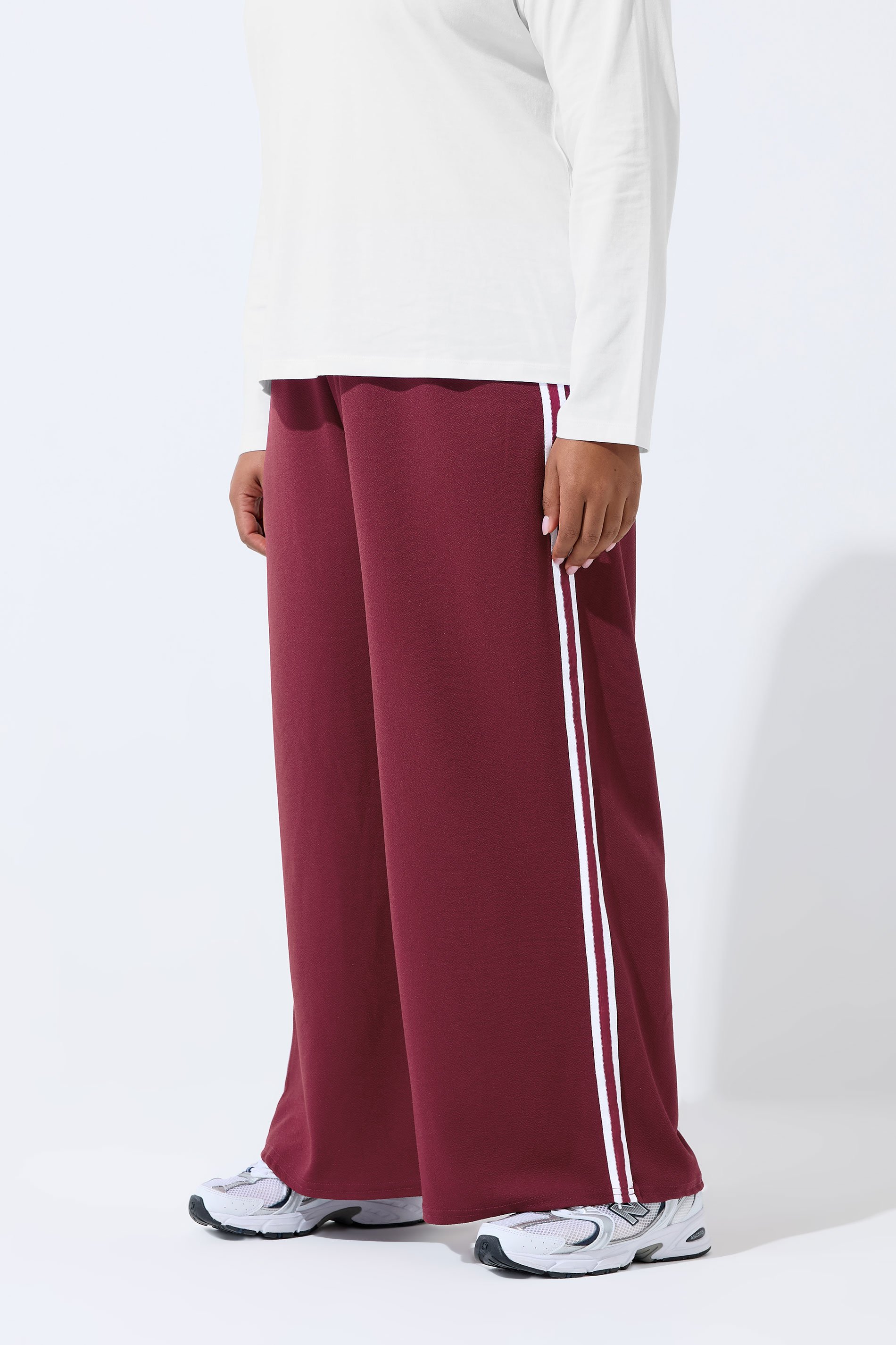 LIMITED COLLECTION Plus Size Burgundy Red Side Stripe Wide Leg Trousers | Yours Clothing 3