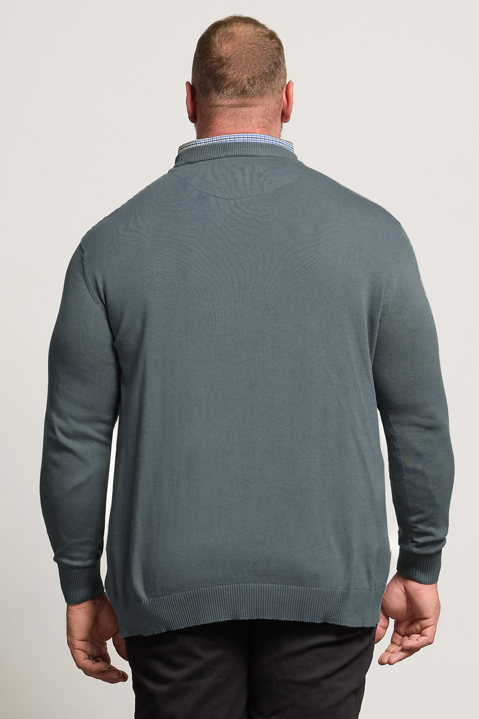 BadRhino Big & Tall Storm Blue Cable Knit Mock Shirt Jumper | BadRhino 3