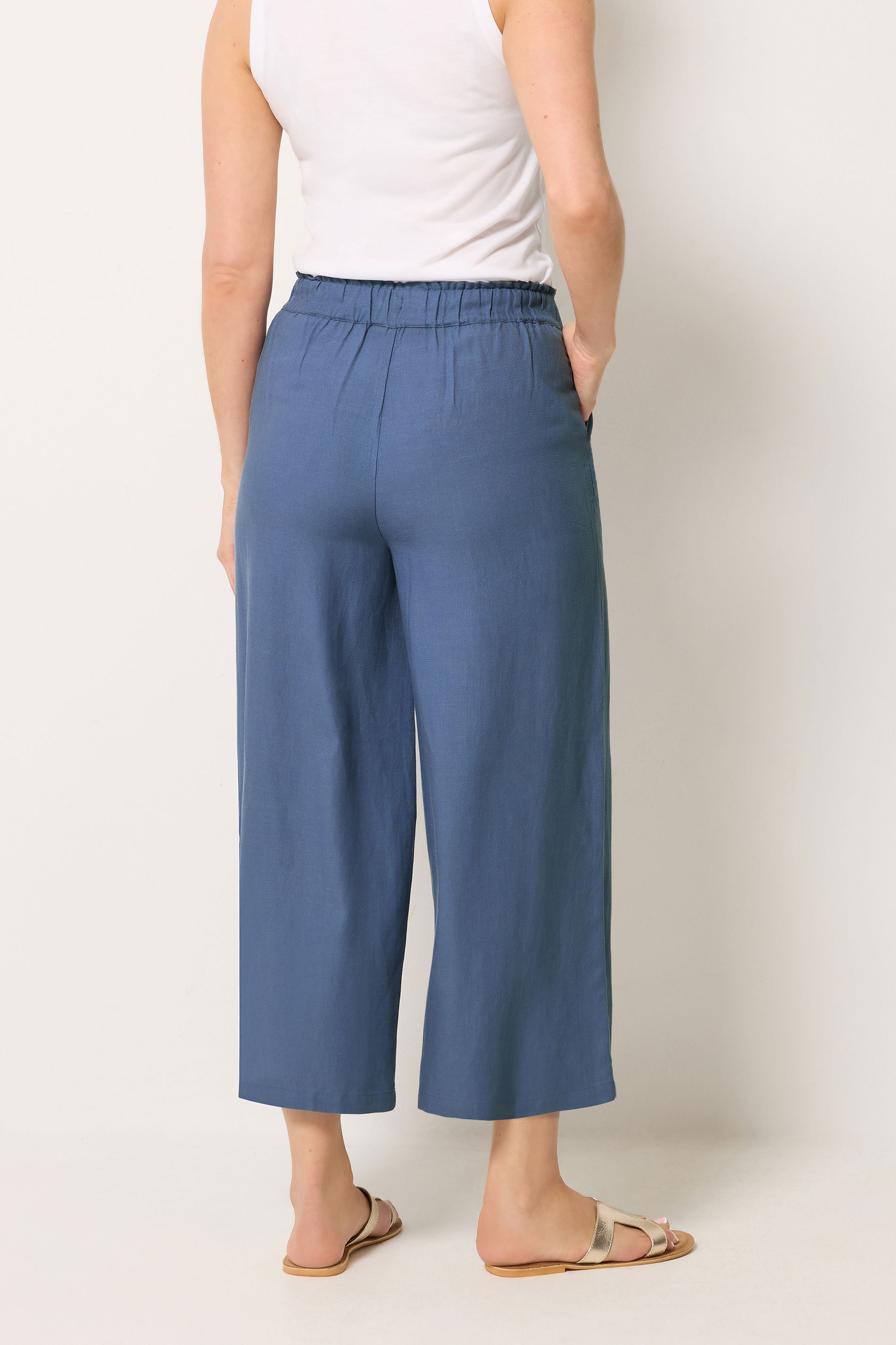 LTS Tall Women's Blue Linen Cropped Wide Leg Trousers | Long Tall Sally 2