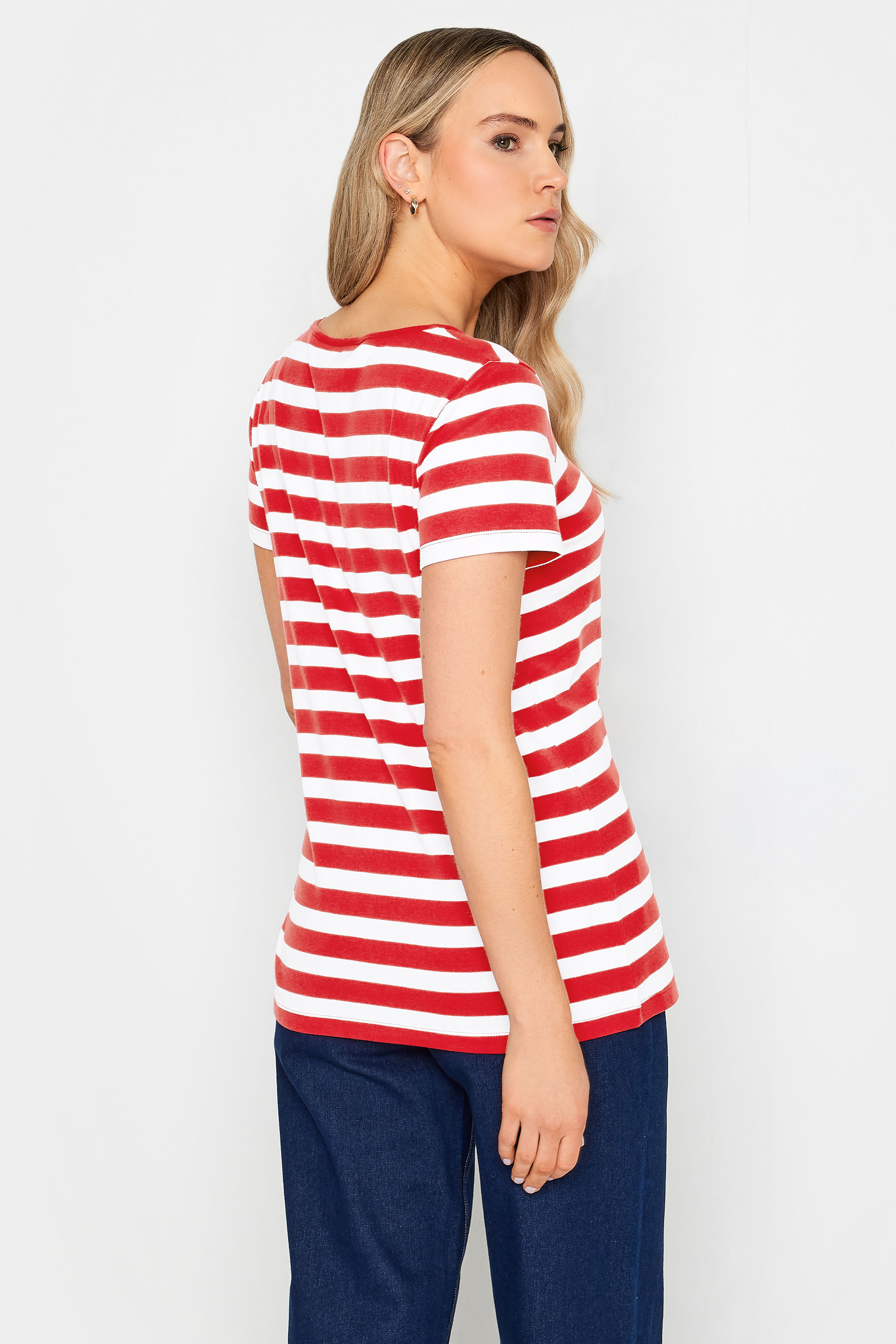 LTS Tall Womens Red Stripe Crew Neck T-Shirt | Long Tall Sally 3