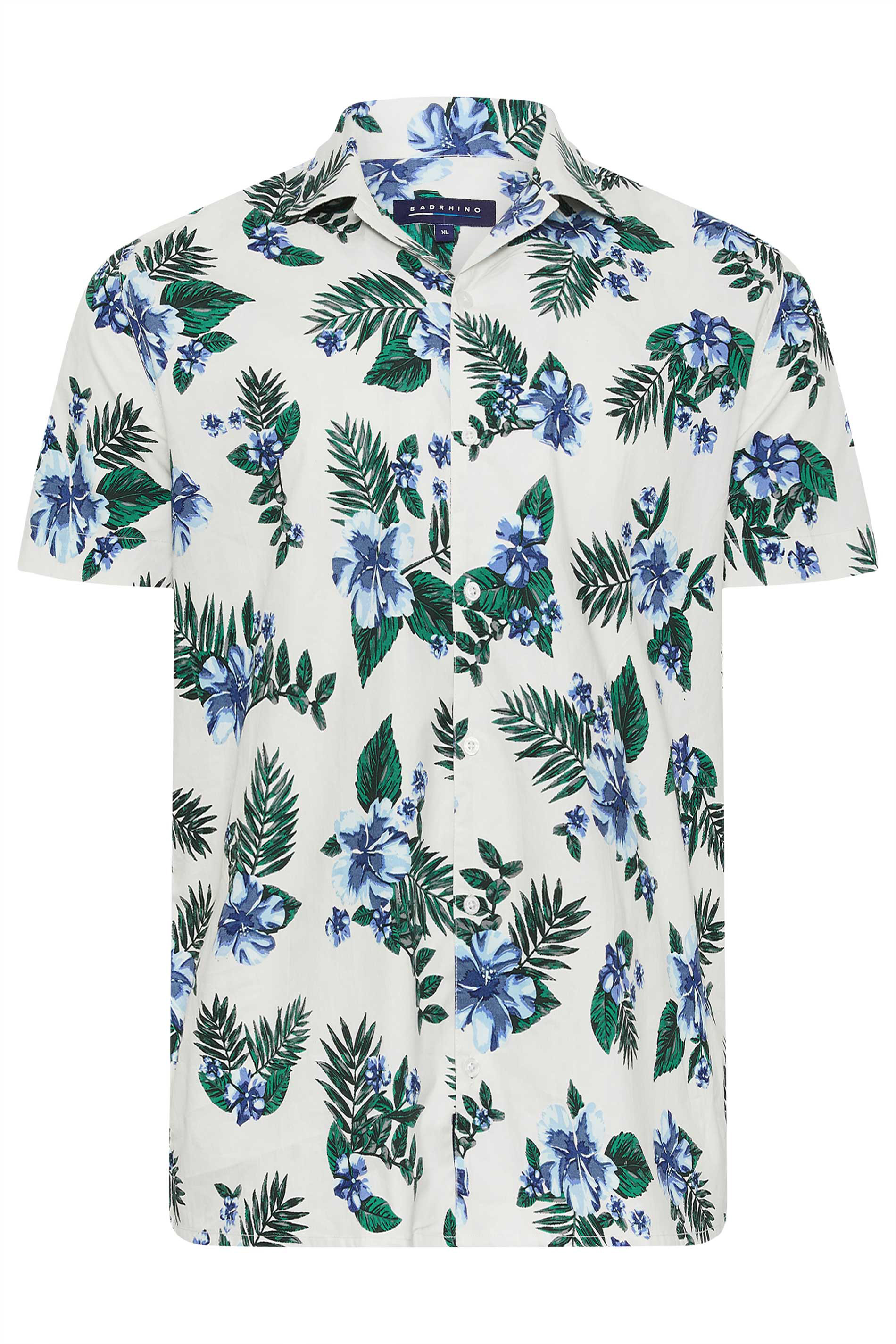 BadRhino Big & Tall White & Blue Tropical Shirt | BadRhino 4