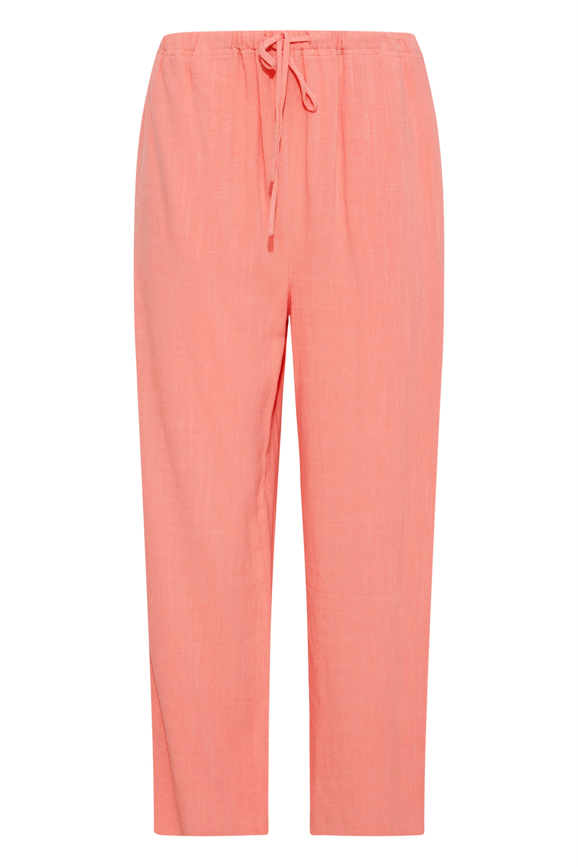 LTS Tall Women's Coral Pink Linen Look Cropped Trousers | Long Tall Sally 4