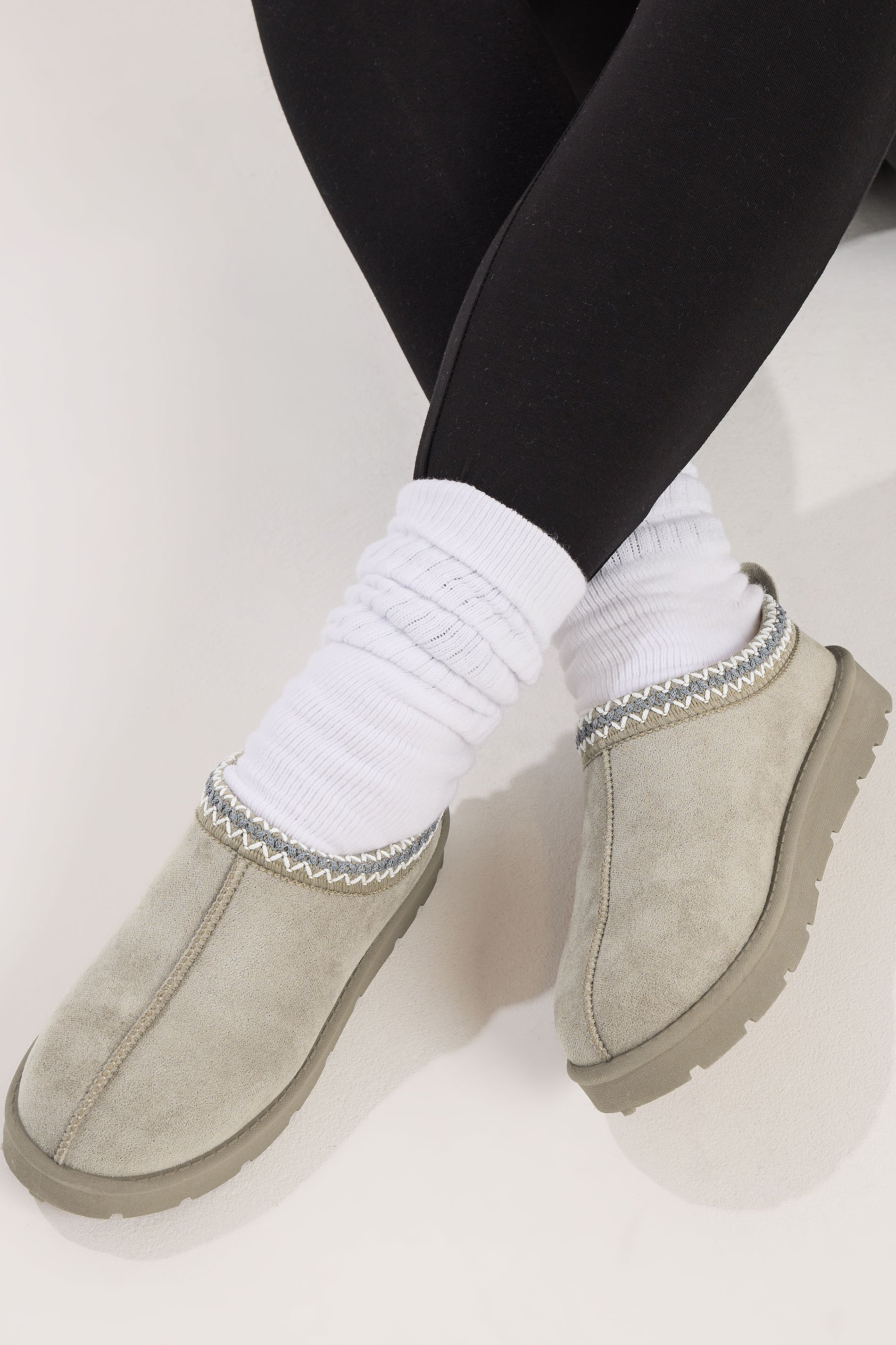Grey Faux Suede Embroidered Mules In Standard Fit | Yours Clothing 1