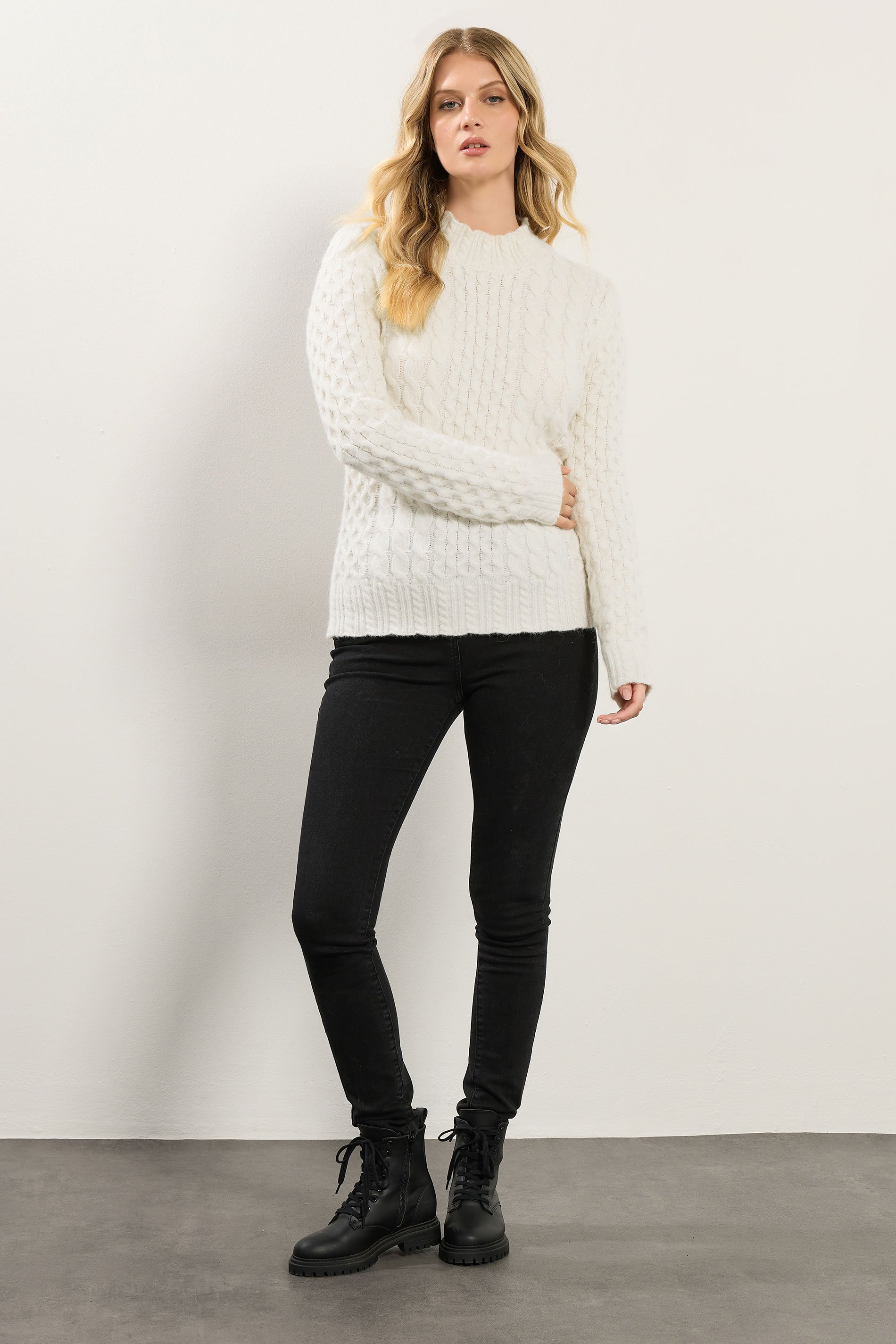 LTS Tall Ivory White Cable Knit Frill Jumper | Long Tall Sally 2