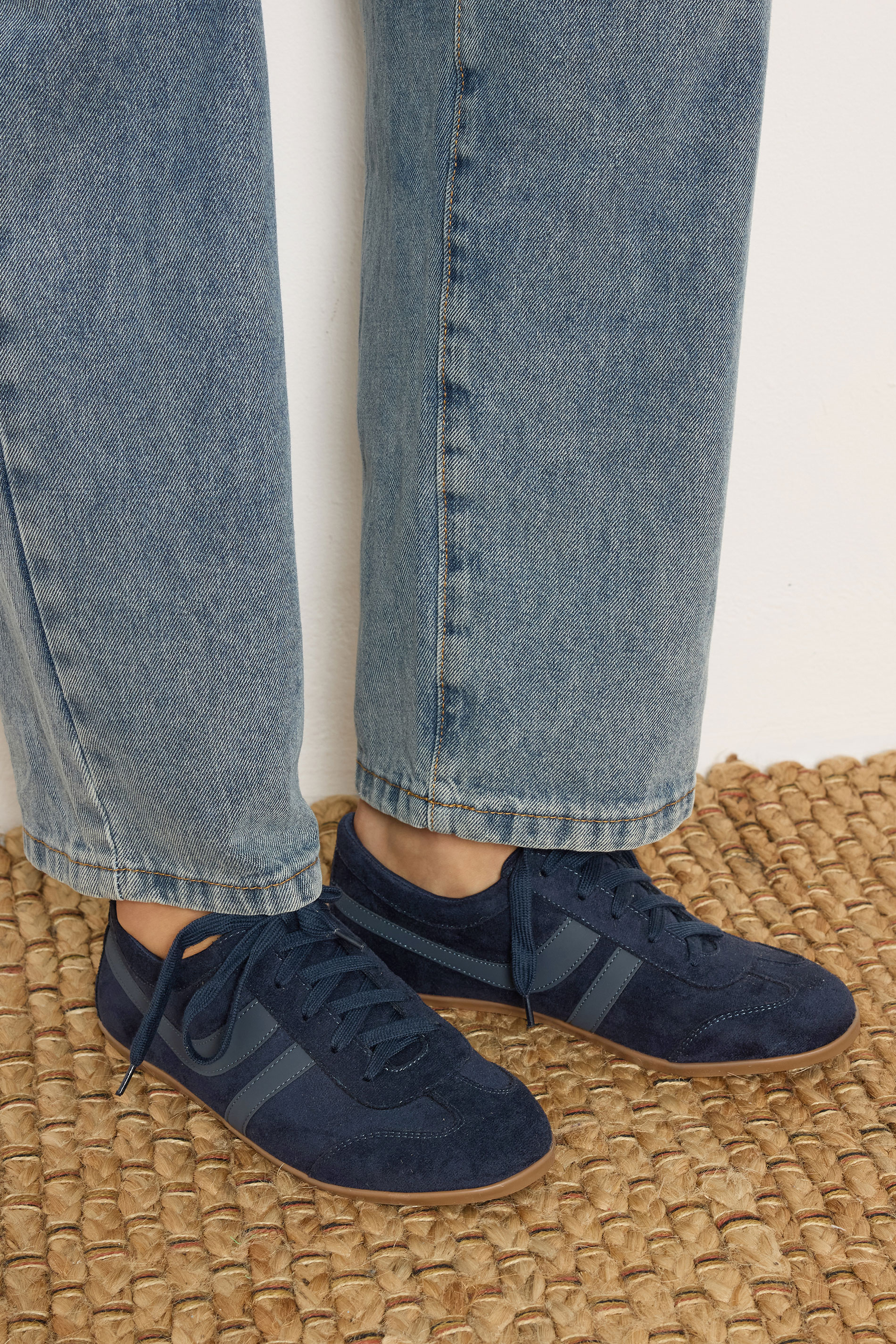 LTS Navy Blue Padded Retro Trainers In Standard Fit | Long Tall Sally 1