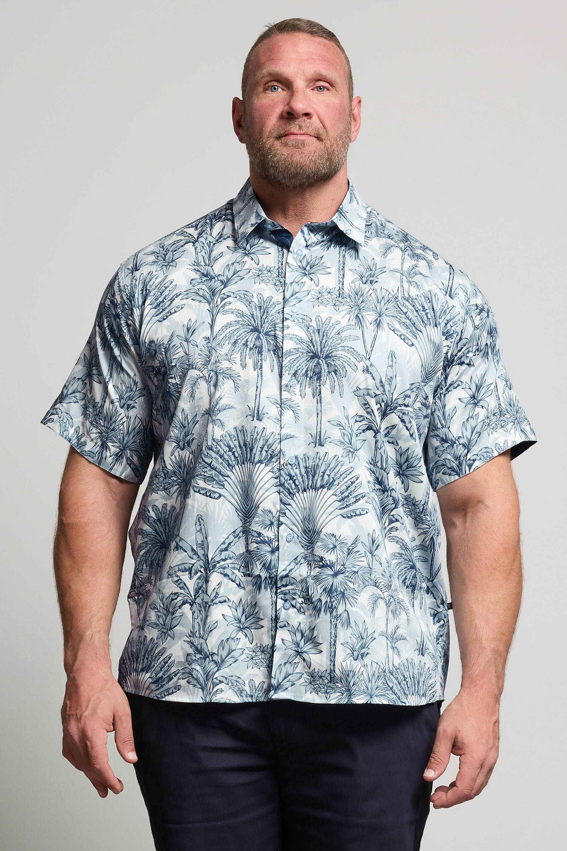 KAM Big & Tall Blue Palm Tree Print Shirt | BadRhino 1