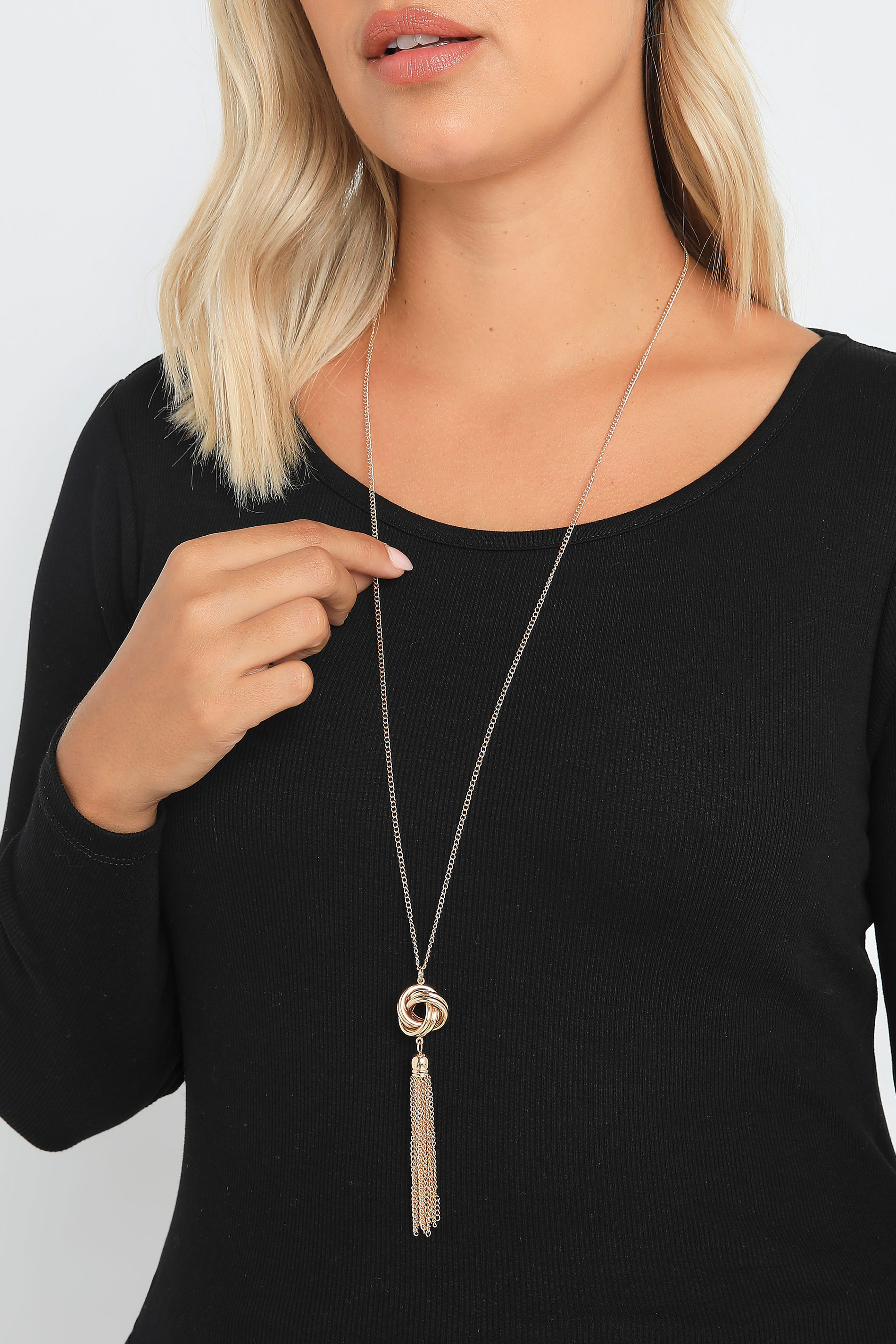 Gold Tone Knot Tassel Longline Necklace | Yours Clothing 1