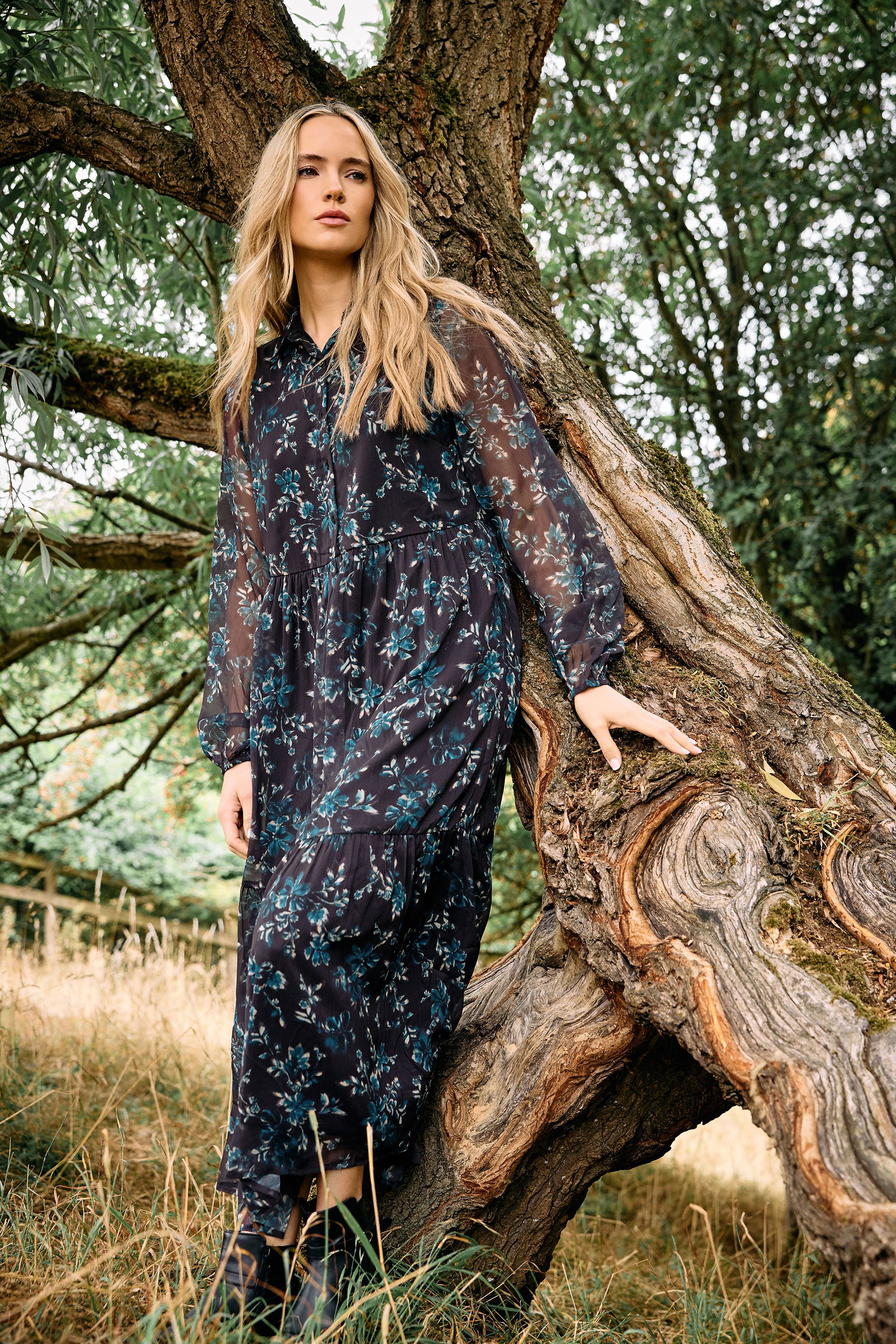 LTS Tall Purple Floral Tiered Midaxi Dress | Long Tall Sally 1