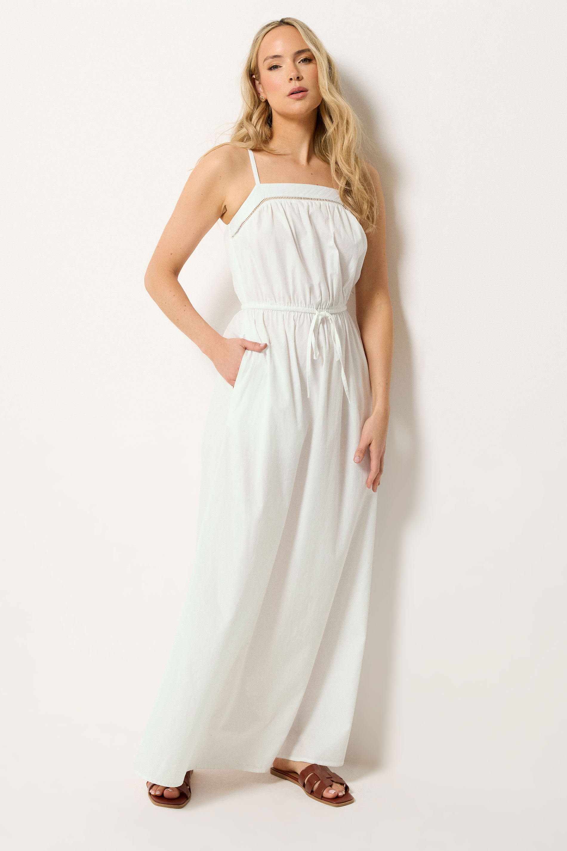LTS Tall Women's White Tie Waist Cotton Maxi Dress | Long Tall Sally 3
