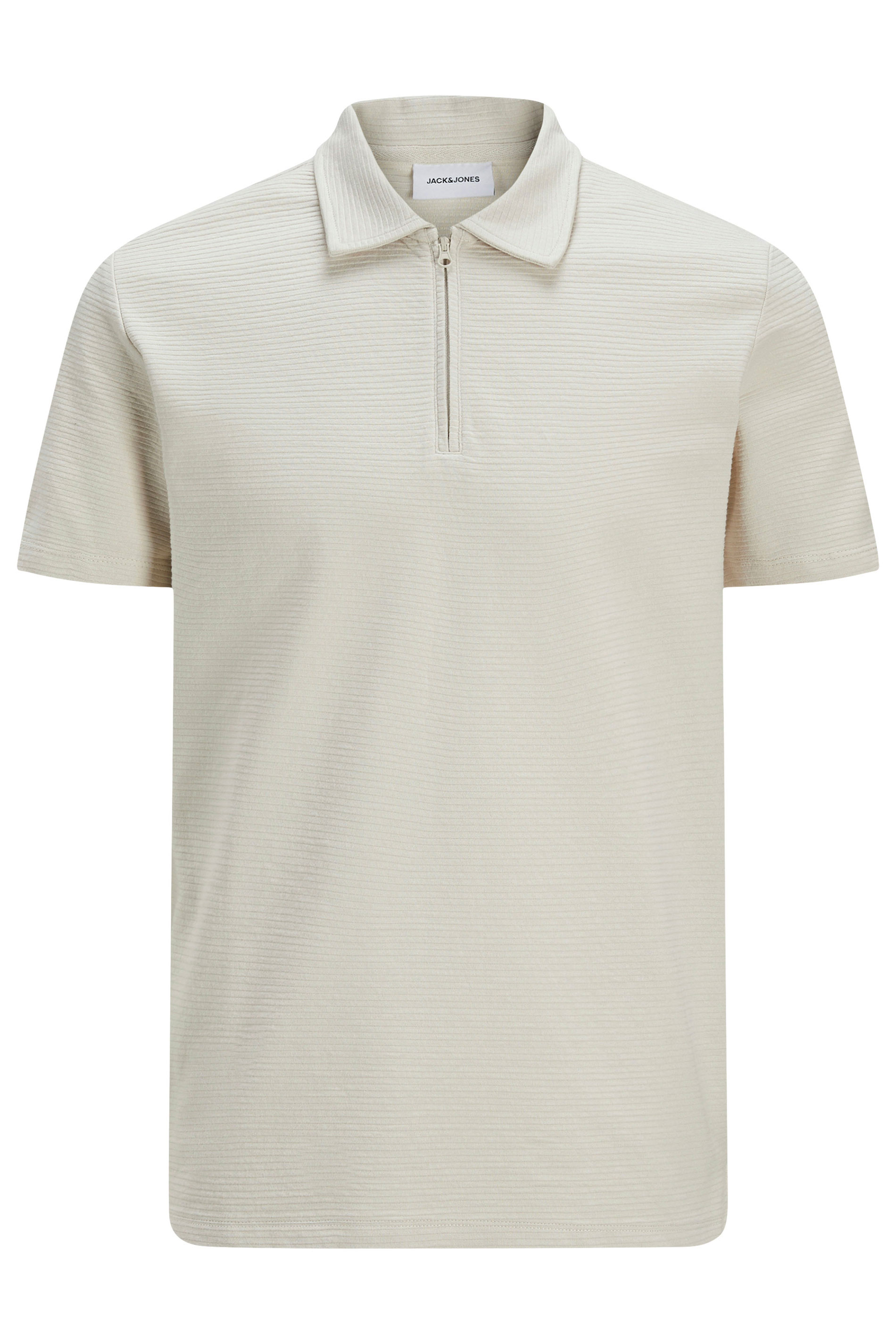 JACK & JONES Big & Tall Natural Brown Zip Polo Shirt | BadRhino 2