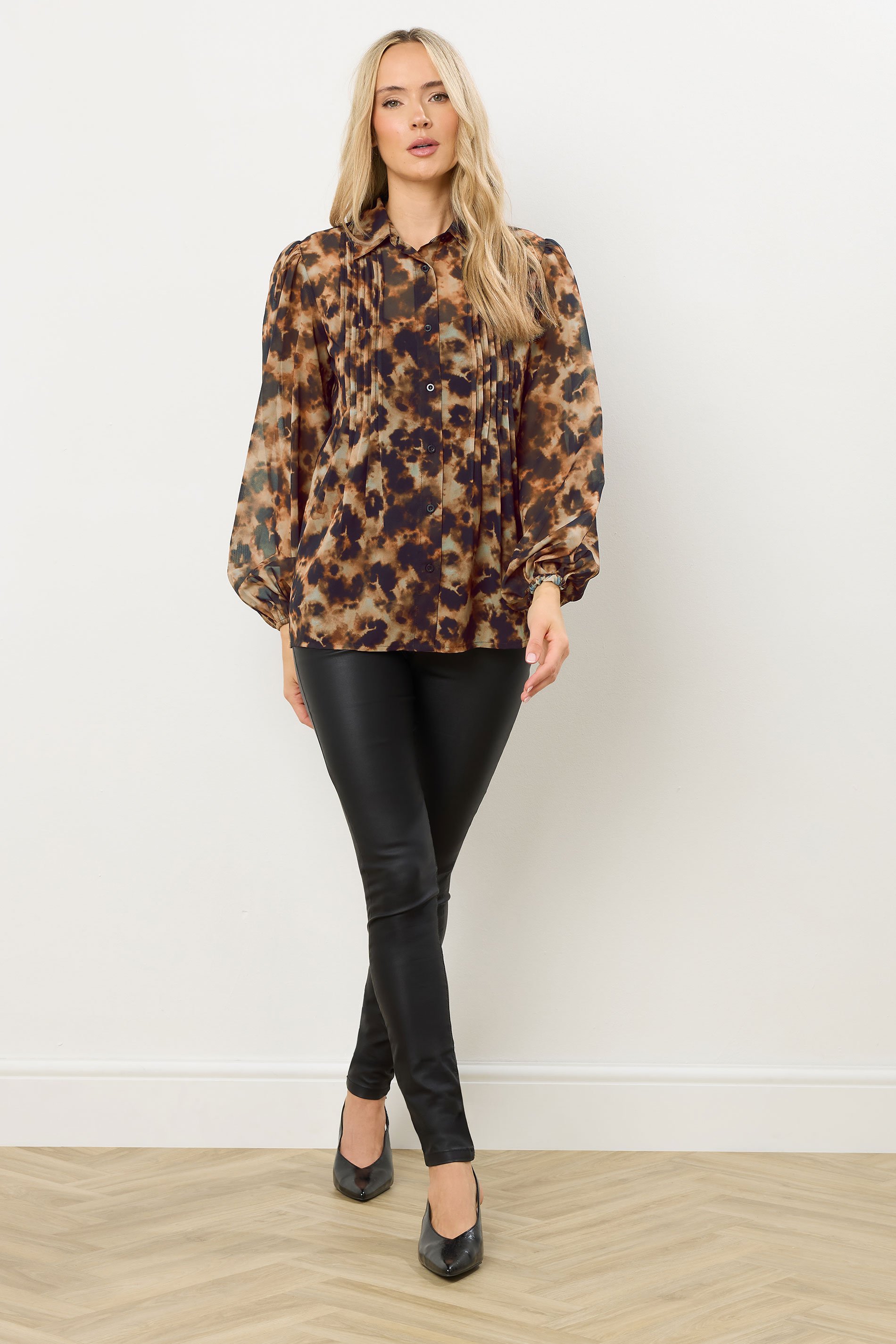 LTS Tall Brown Marble Sheer Pintuck Blouse | Long Tall Sally 2