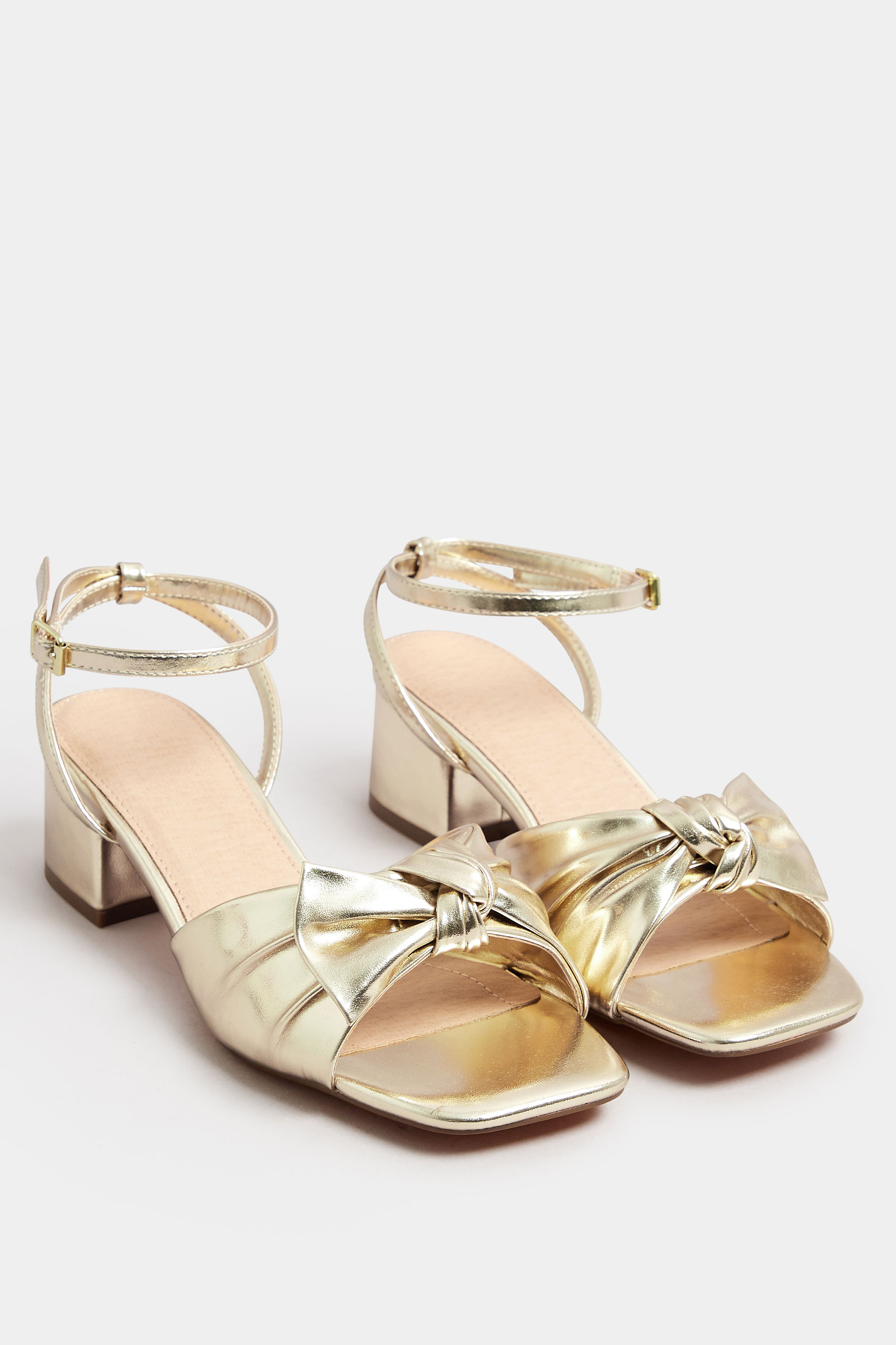 Gold Bow Strap Block Heels In Wide E Fit & Extra Wide EEE Fit | Yours Clothing 2