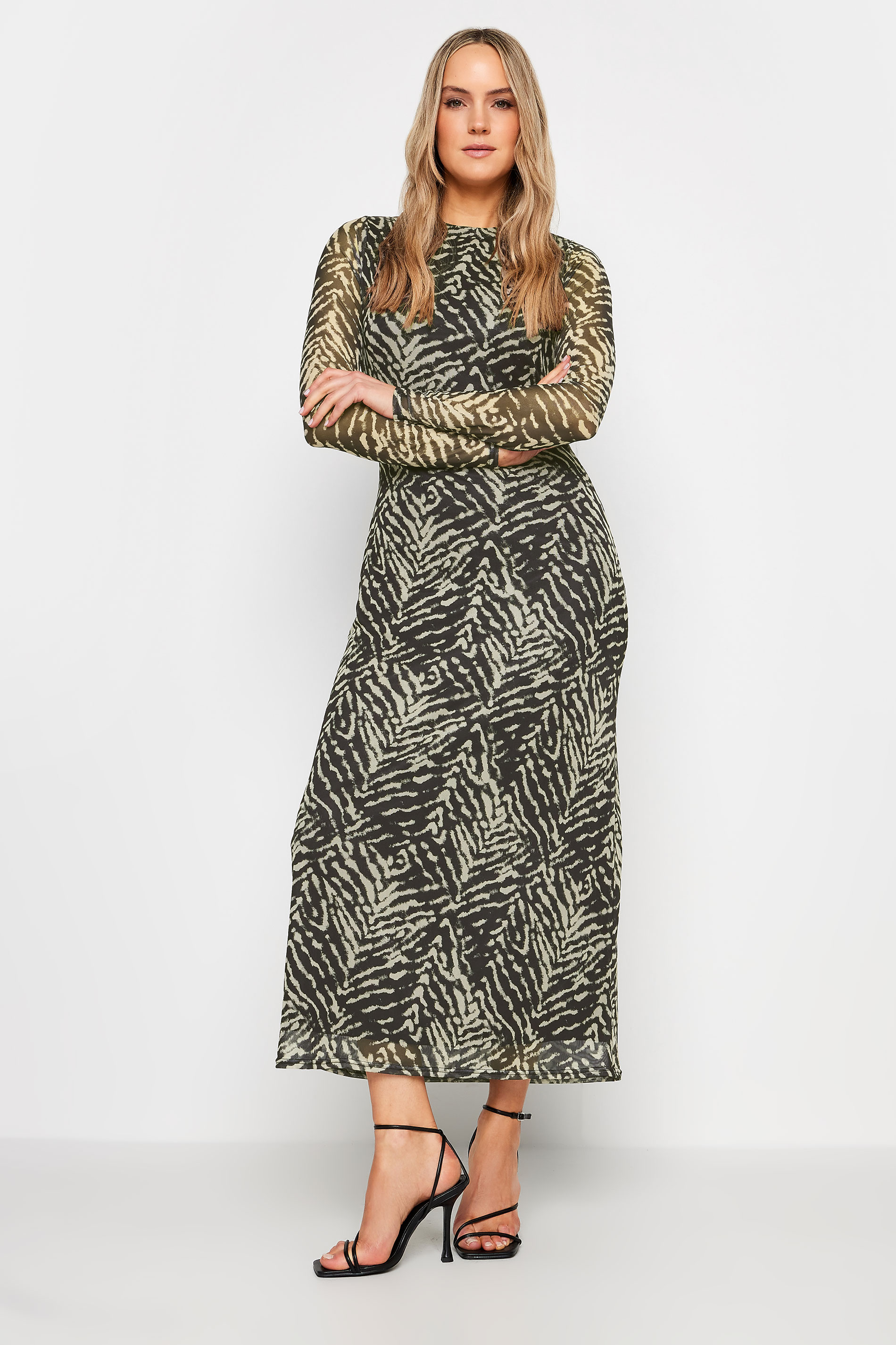 LTS Tall Womens Black Abstract Print Mesh Midaxi Dress | Long Tall Sally 1